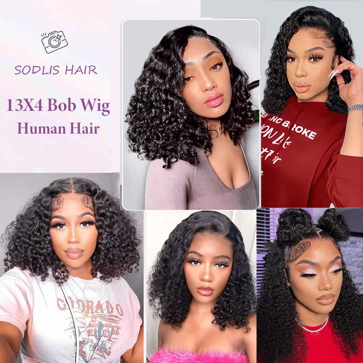 Short Bob Wig Human Hair 13x4 Frontal Lace Wig Curly Bob Wigs for Black Women 150% Density Bleached Knots Glueless HD Lace Front Wigs Human Hair Pre Plucked with Baby Hair Natural Hairline (10 Inch)