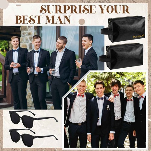 Chicingyou 18 Pcs Groomsmen Gifts Set of 6, Groomsman Proposal Gift Includes 6 Leather Toiletry Bags 6 Sunglasses and 6 Pairs of Socks for Wedding Man Gift Bachelor Party Favors