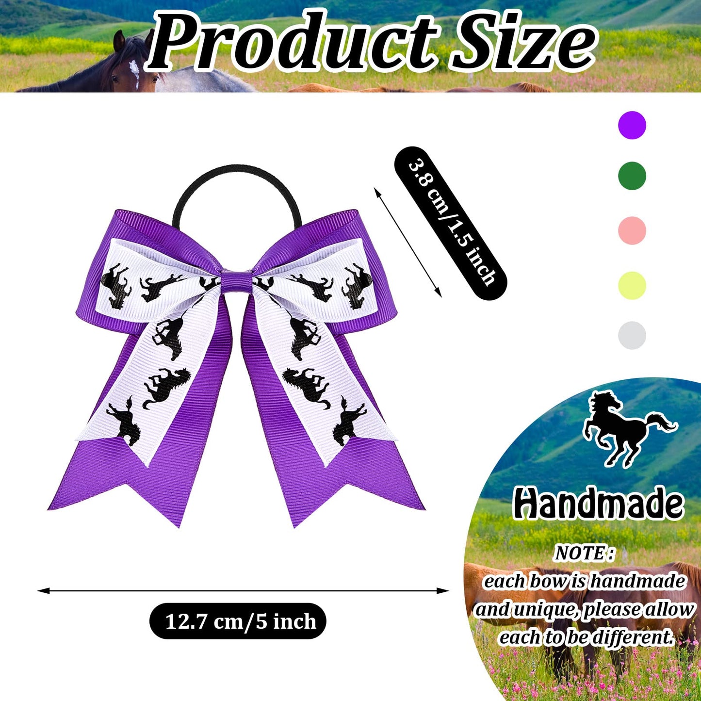 10 Pieces Horse Hair Accessories Horse Hair Ties Multi Colored Hair Bows for Horse Shows Cowgirl Ribbon Tie Equestrian Hair Elastics No Crease Ponytail Holders