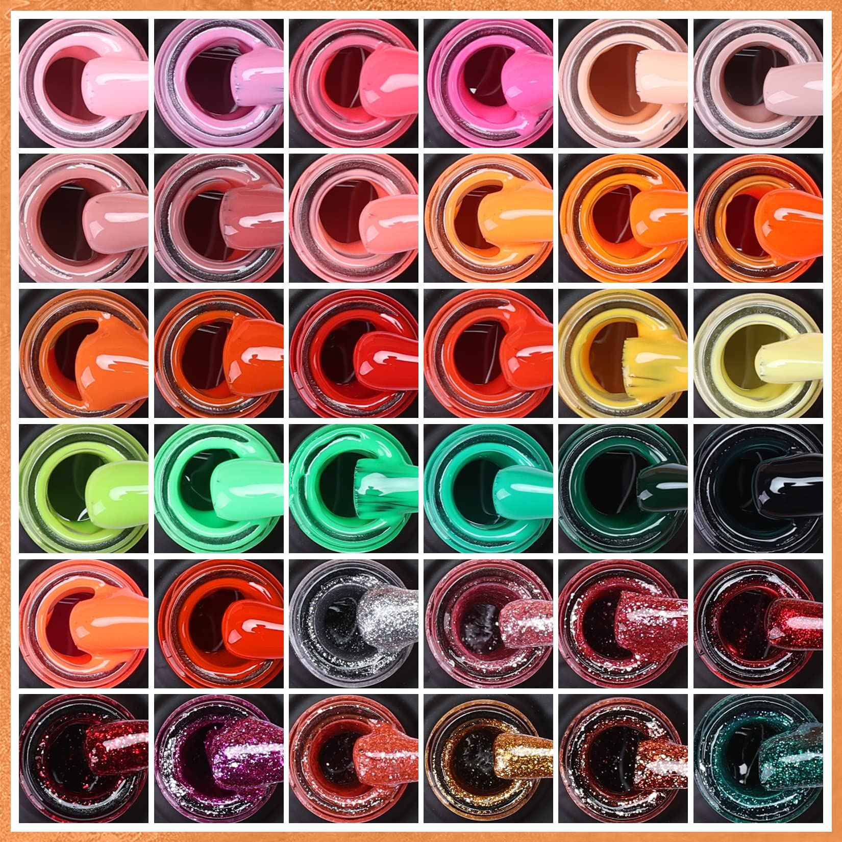 Morovan Gel Nail Polish Set - 36 Colors With UV Light, 48W Lamp, Base & Top Coats, Tools, Pure & Glitter Soak Off Kit, Large Capacity Manicure Starter Set, Gifts for Women