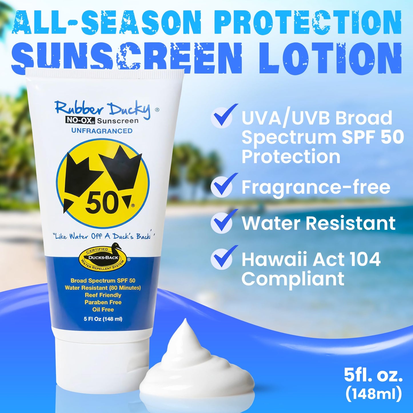 Rubber Ducky | Vitamin E Sunscreen with SPF 50, Water-Resistant Sunscreen for Face and Body | Broad Spectrum Lotion, Oil-Free Moisturizing Sunscreen, Alternative for Moisturizing Sunblock (2pcs., 5oz)