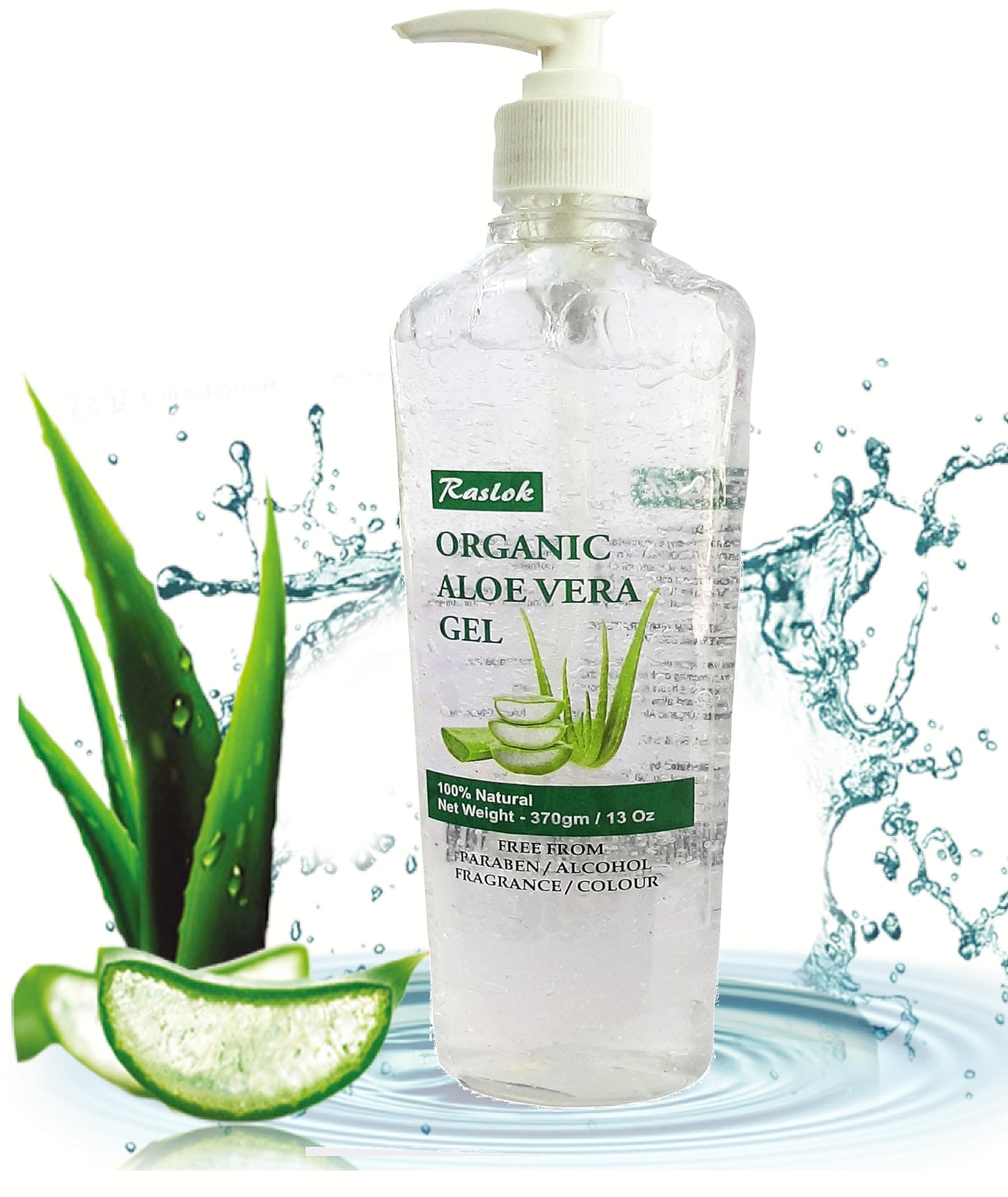 Raslok Aloe Vera Gel | Pure & Natural Aloe Gel | For Moisturizing Face Skin & Hair Care | Durable Moisturizing Hydrating Soothing Non-Sticky - 13 oz - 370gm (Natural)