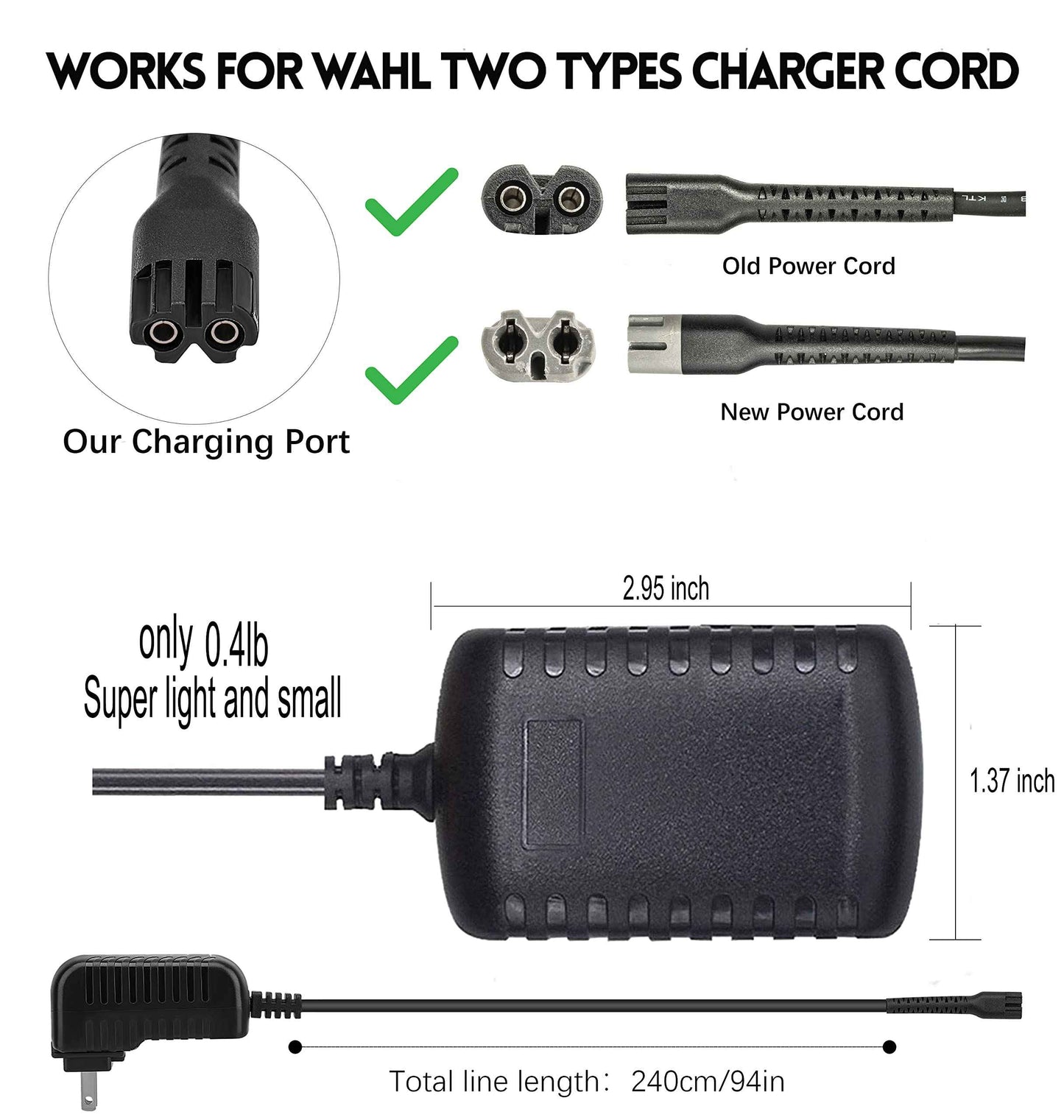 Kaynway for Wahl Cordless Clippers Charger, Professional Replacement 4V Clipper Charger Cord for All Wahl Magic Clip Senior Sterling-4 Designer 5-Star 8164 Finale Shaver (New and Old Versions)