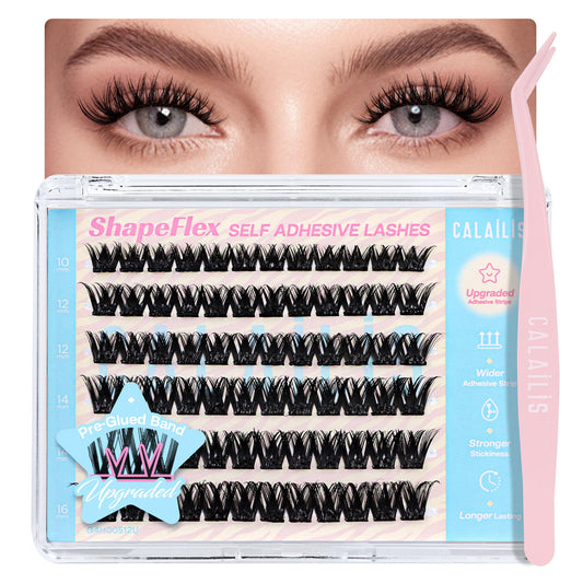 CALAILIS Self Adhesive Eyelashes 72Pcs D Curl Press on Lashes Pre Glued Eyelash Clusters No Glue Needed Lash Clusters Reusable Glueless DIY CLuster Lashes Kit with Tweezers for Beginners (ZN20)