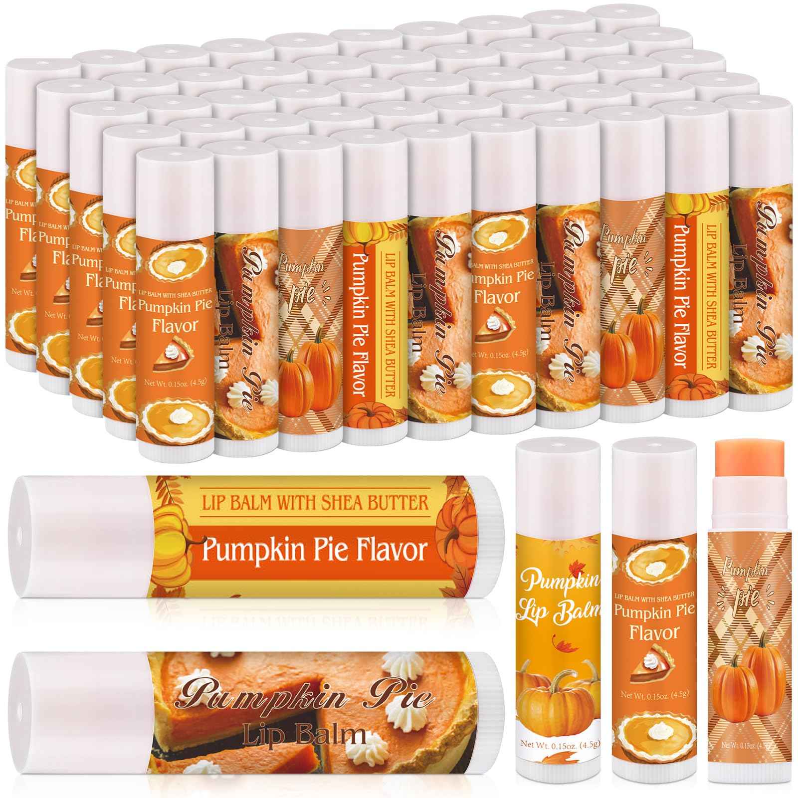 Siifert 100 Pcs Thanksgiving Pumpkin Pie Scented Lip Balms Bulk Thanksgiving Party Favors Fall Party Gifts Autumn Lip Balms Fall Goodie Bag Basket Stuffers Favors for Women Employee (Classic Style)