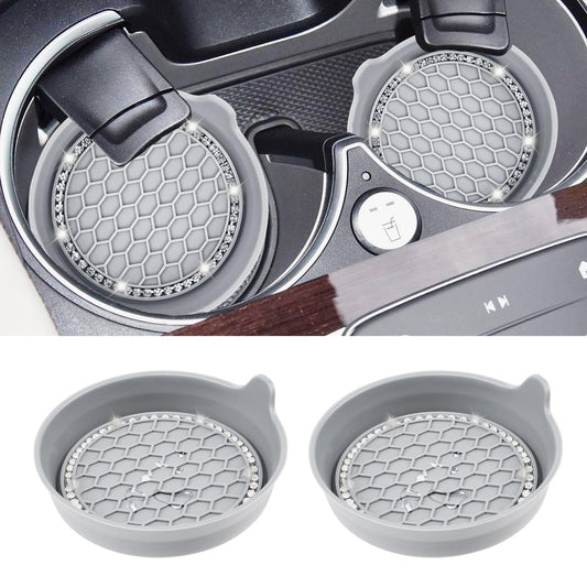 Amooca Car Cup Coaster Universal Non-Slip Cup Holders Bling Crystal Rhinestone Car Interior Accessories 2 Pack Light Gray