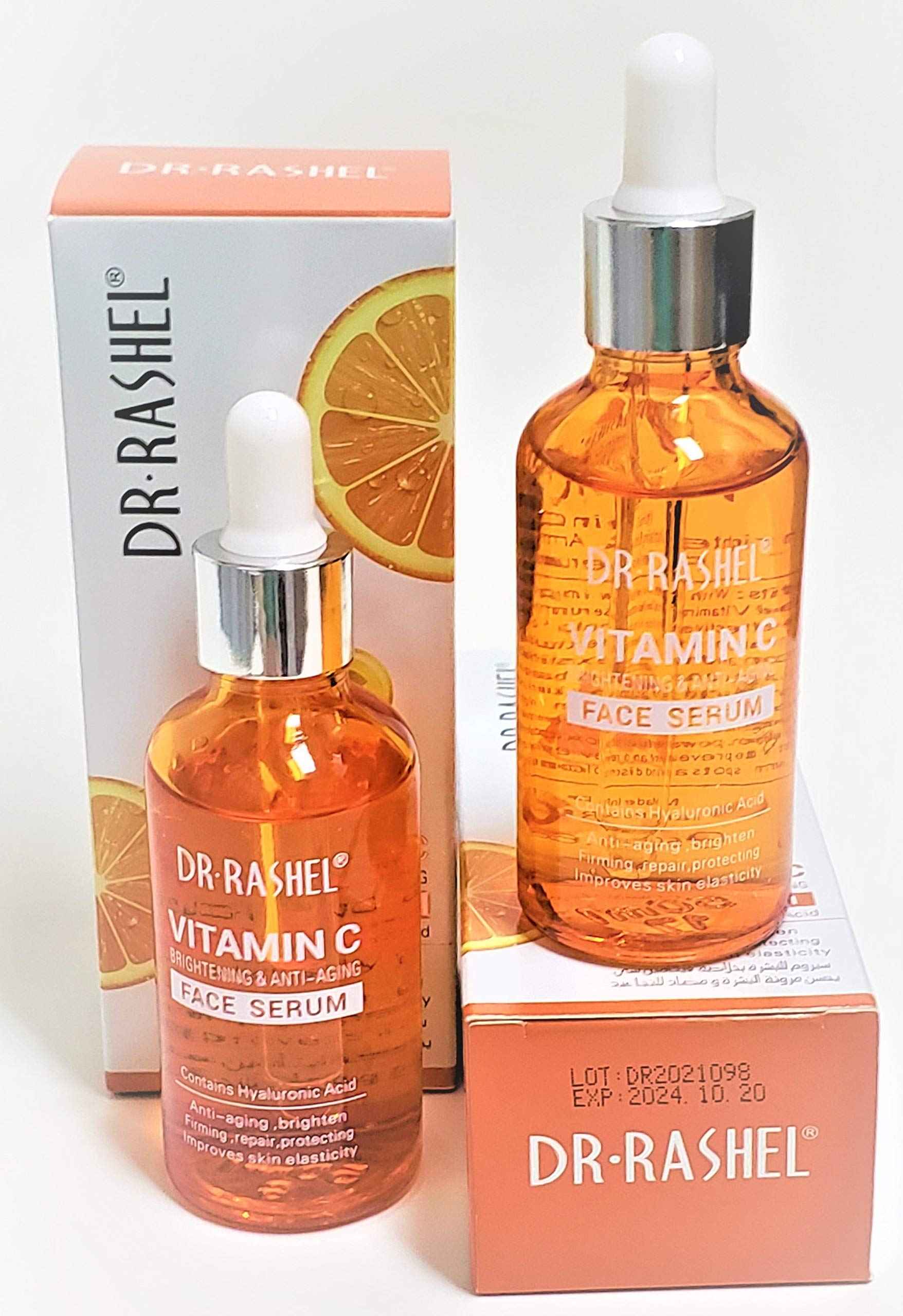 Dr Rashel Vitamin C Face Serum | Hyaluronic Acid , Firming and Anti Aging ( Pack of 2 ) + 1 Pair of Collagen Crystal Eye Mask