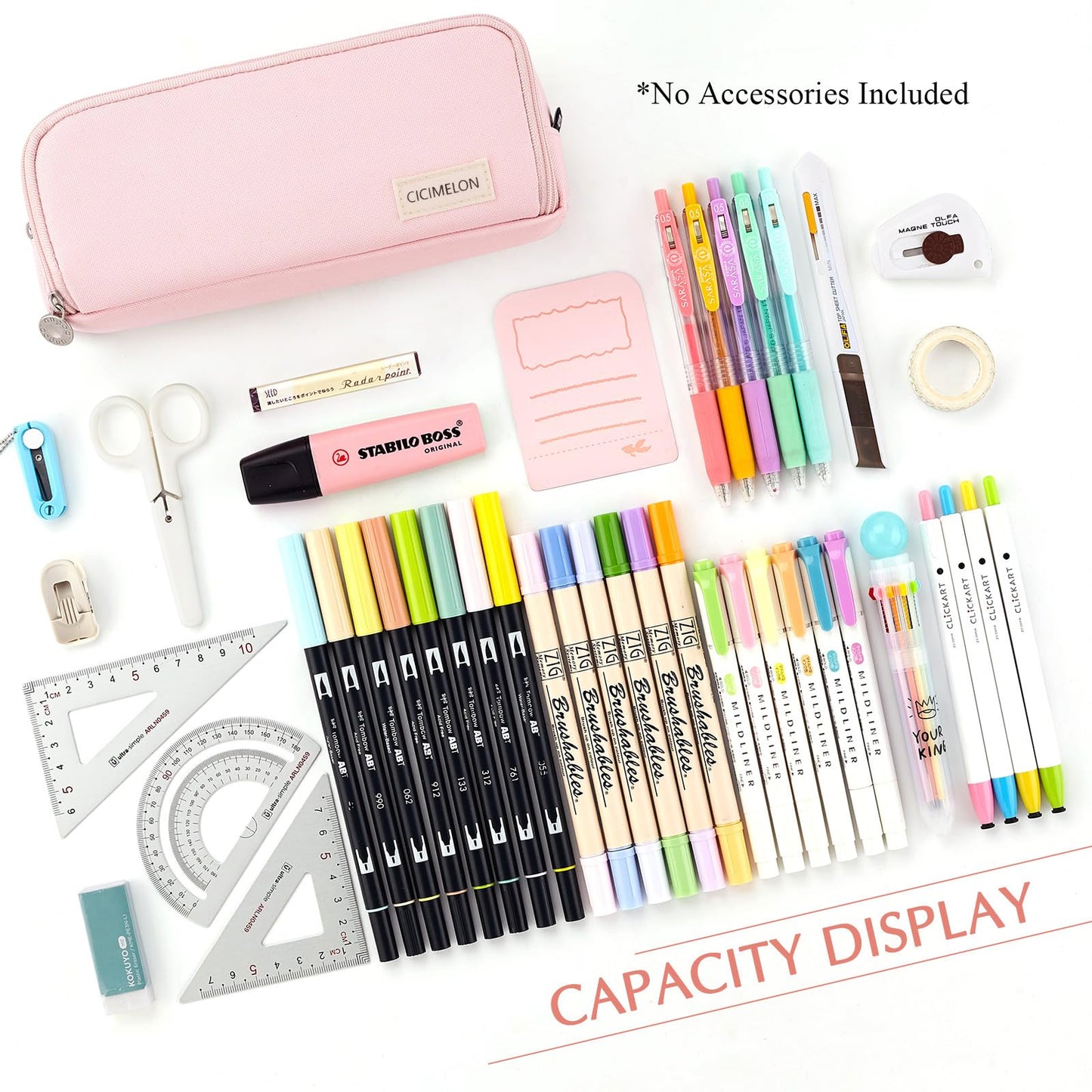 CICIMELON Large Capacity Pencil Case 3 Compartment Pouch Pen Bag for School Teen Girl Boy Men Women (Pink)