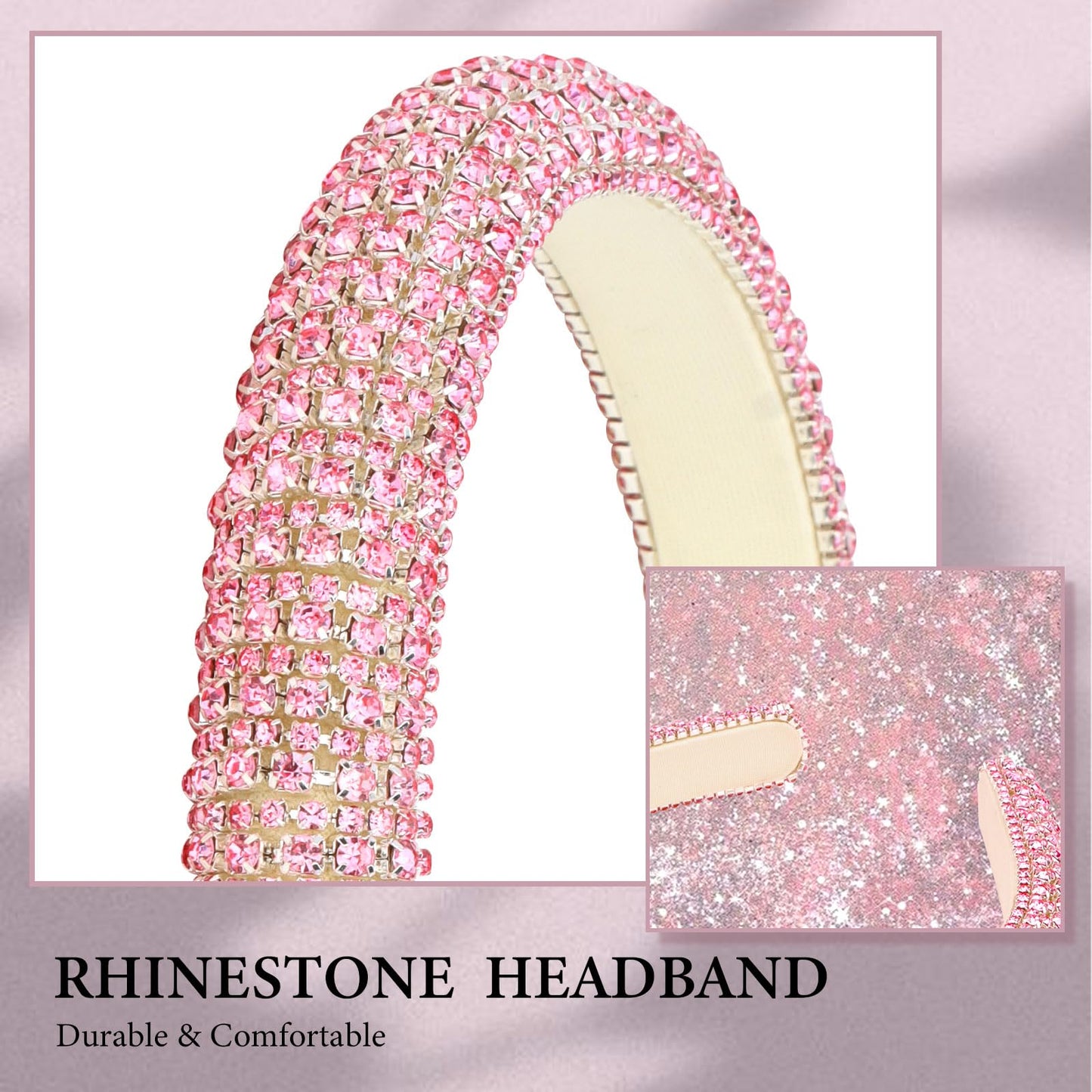 ACO-UINT Pink Rhinestone Headband for Women, Crystal Hairband Diamond Headband Glitter Fashion Headband, Sparkly Jeweled Headband Rhinestone Hair Accessories for Women Girls