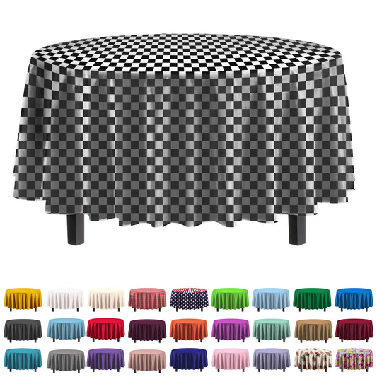 Exquisite 6-Pack Premium Plastic Tablecloth 84 Inch Round Plastic Table Cover - Checkered