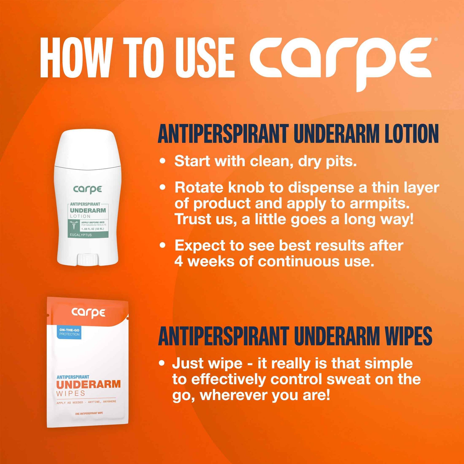 Carpe Antiperspirant Underarm and On-The-Go Wipes Package (1 Underarm Clinical Strength, 15 Individual Antiperspirant On-The-Go Wipes), Stop Excessive Sweat - Great for Hyperhidrosis