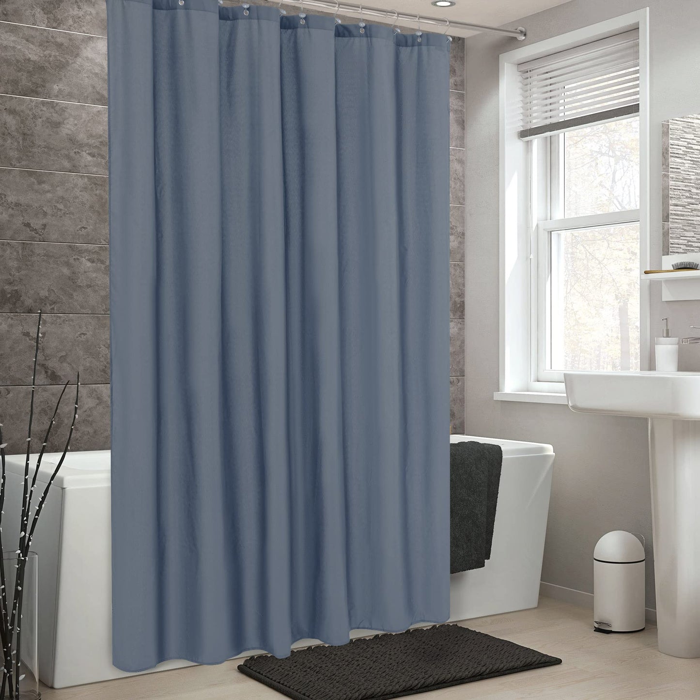 ALYVIA SPRING Blue Fabric Shower Curtain Liner Waterproof - Soft & Light-Weight Cloth Shower Liner with 3 Magnets, Hotel Quality & Machine Washable - Standard Size 72x72, Stone Blue