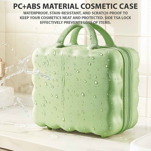 GigabitBest Portable Makeup Travel Case，PC+ABS hard shell cosmetic case,Women's portable cosmetic case with safety lock, suitable for travel and daily use-Green