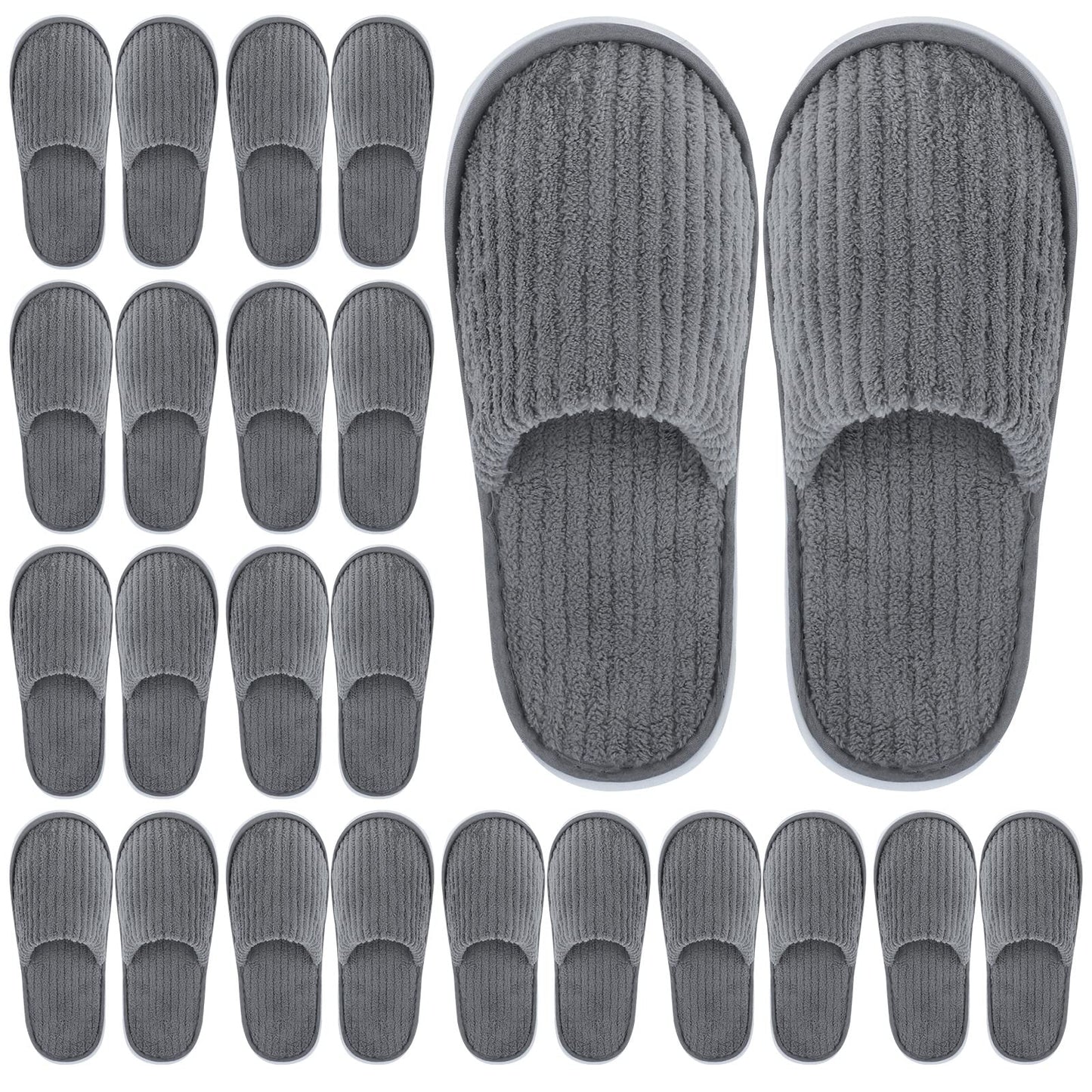 Elcoho 12 Pairs Closed Toe Spa Slippers Coral Fleece Washable Disposable Home Slippers for Women Men Guests Hotels House Slippers Housewarming Indoors Bathroom Party Traveling, Grey