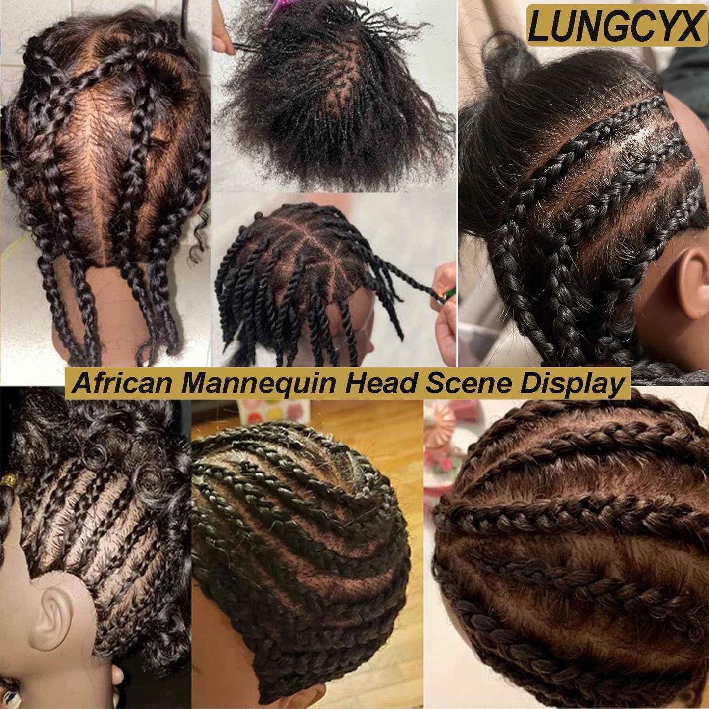 LUNGCYX Mannequin Head Human Hair African Curly Cosmetology Manikin Head With 100% Real Human Hair Doll Head for Hairdresser Training Practice Braiding Hair Styling,With Stand (BLACK-508-AFRO)