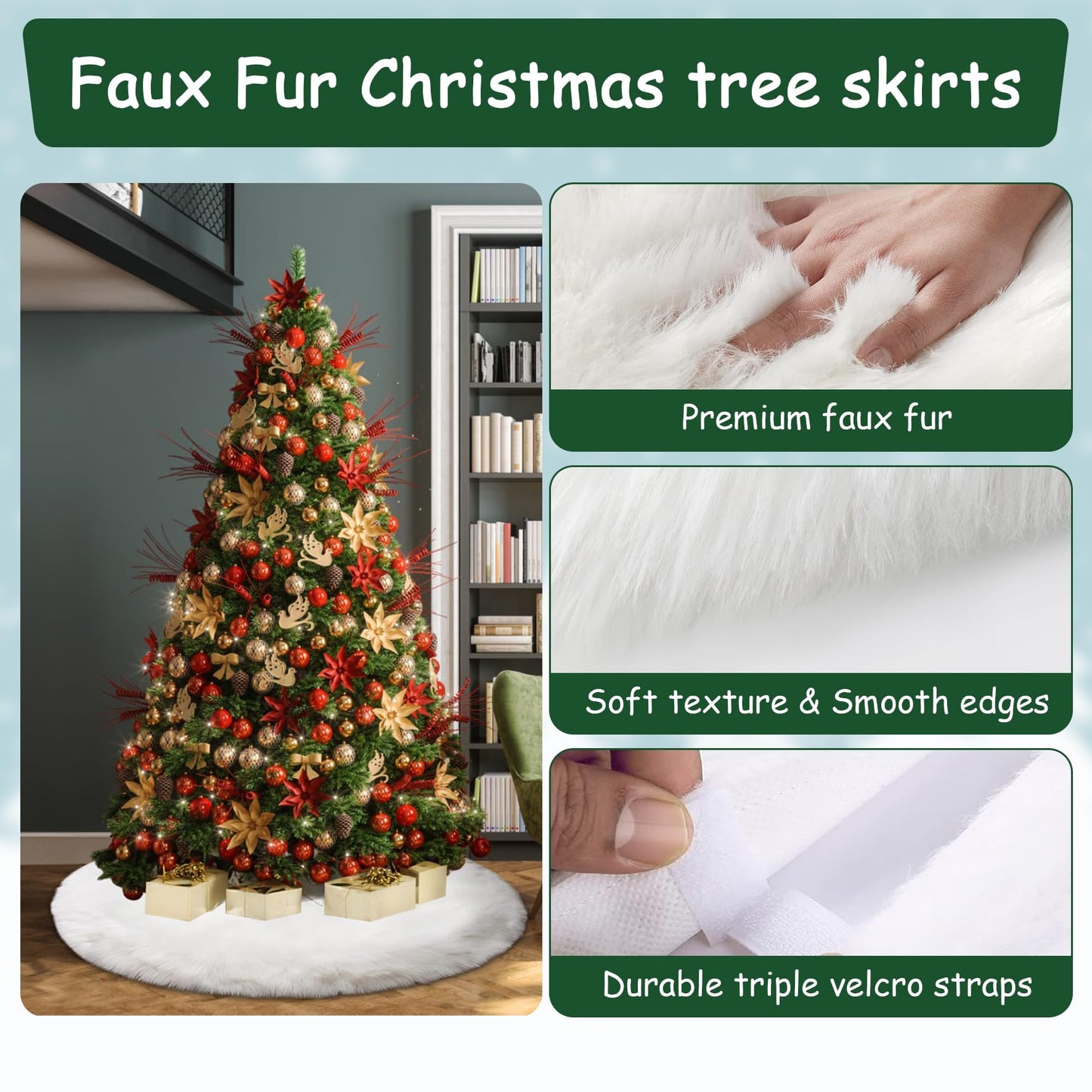 AOGU 72 Inch Faux Fur Christmas Tree Skirt White Plush Skirt for Merry Christmas Party Christmas Tree Decoration