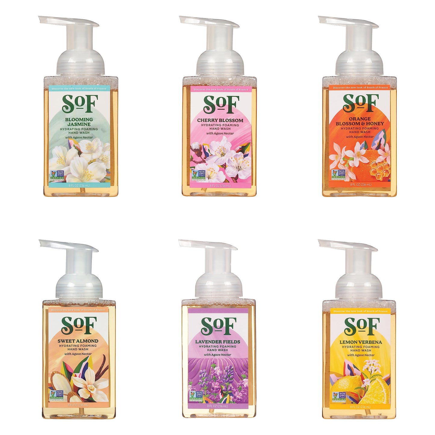 South Of France Foaming Hand Soap Natural Body Care 8oz - Foam Hand Wash (Variety Pack B, 6 Bottles)