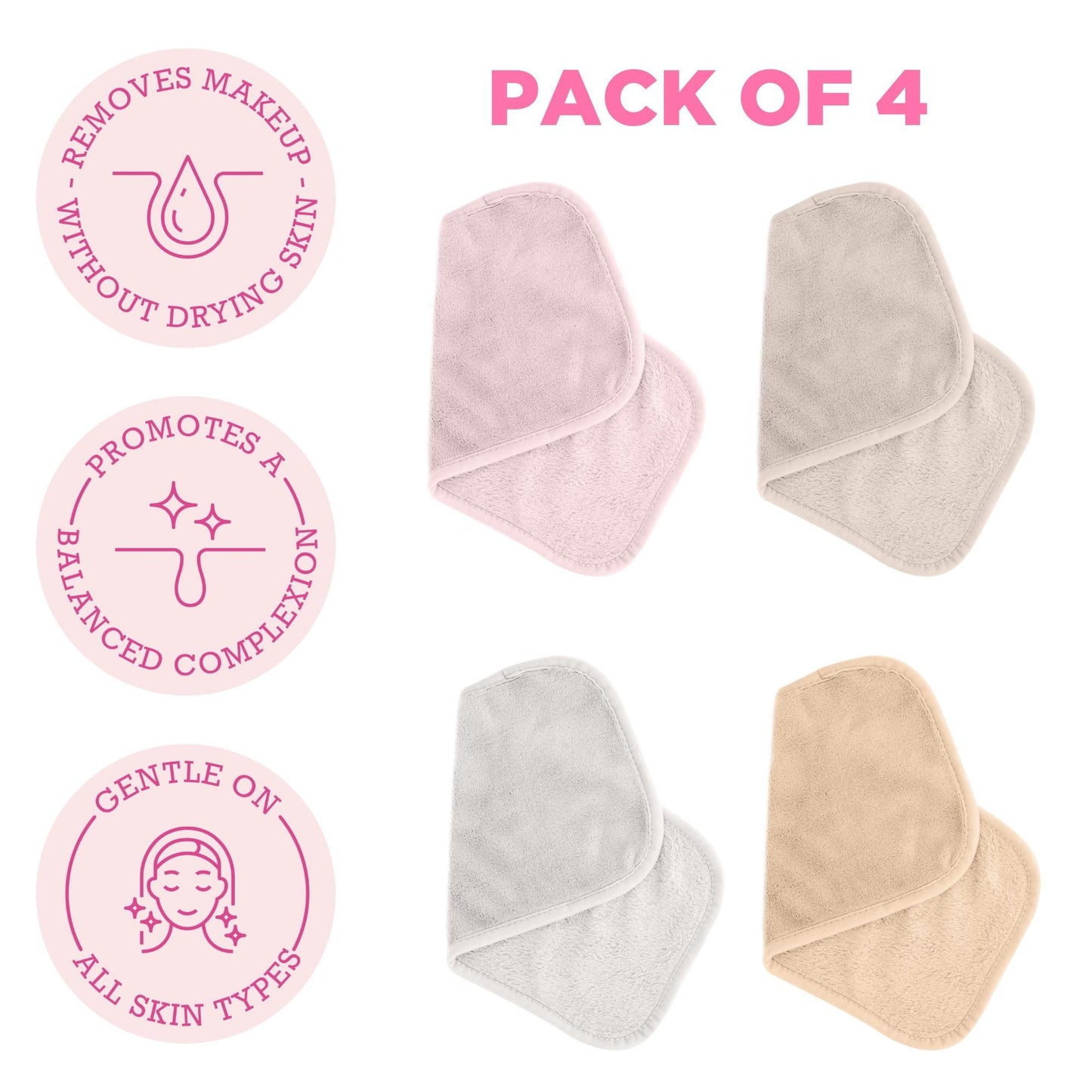 ERASE YOUR FACE Face Reusable Makeup Removing Cloths With Friendly Packaging By Danielle Enterprises 4 pack D50007, ECO, 1 Count