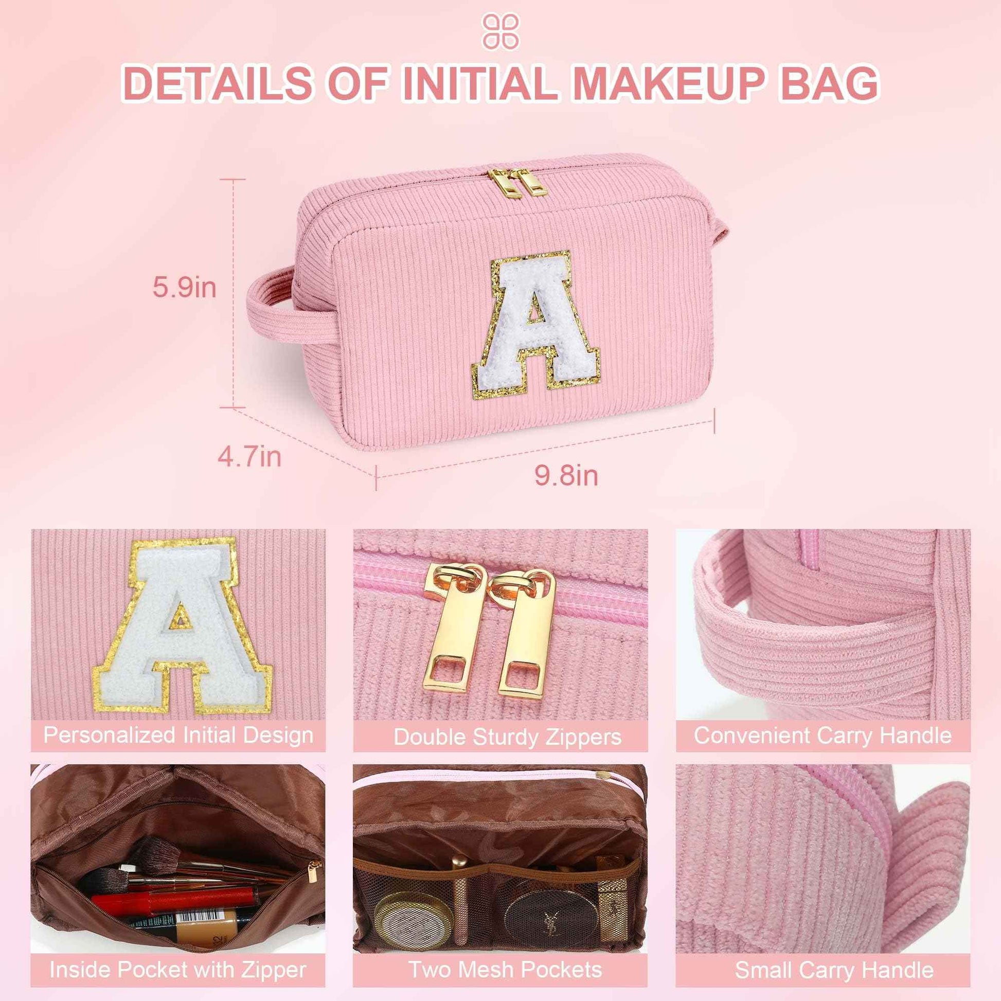 YOOLIFE 3 Pcs Initial Jute Tote Bag & Initial Makeup Bag Personalized Gifts for Women Teen Girls