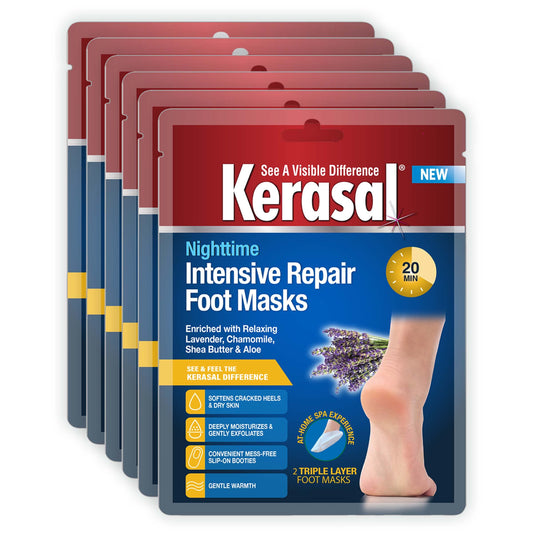 Kerasal Nighttime Intensive Repair Foot Masks, Foot Mask for Cracked Heels and Dry Feet, Six Pairs