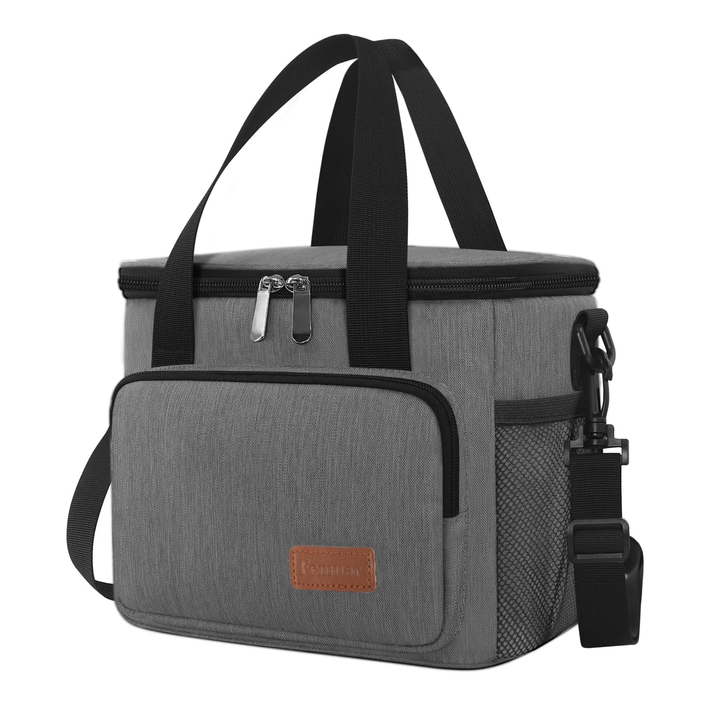 Femuar Lunch Bags for Women/Men, Insulated Lunch Bag for Work Office Picnic - Lunch Cooler Bag Leakproof Lunch Box with Adjustable Shoulder Strap - Grey(8.7L)