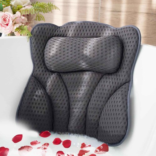 Joeyset Bath Pillows for Tub Head Neck Back Support, Bathtub Pillow 4D Breathable Air Mesh, Spa Relaxing Gifts for Women, Luxury Bathing Accessories with 6 Suction Cups and Hook (Gray)