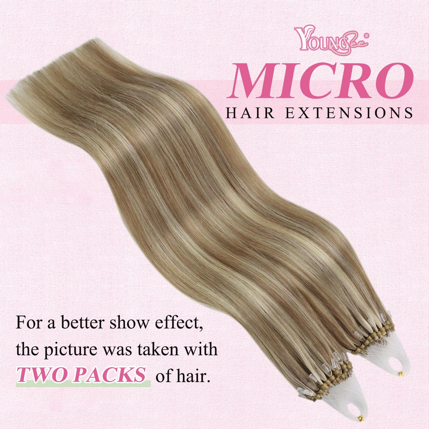 YoungSee Microbead Hair Extensions Highlight Micro Hair Extensions Real Human Hair Light Brown Highlight Blonde Micro Beads Human Hair Extensions for Short Hair 14In 50s/50g Bead Hair Extension Soft