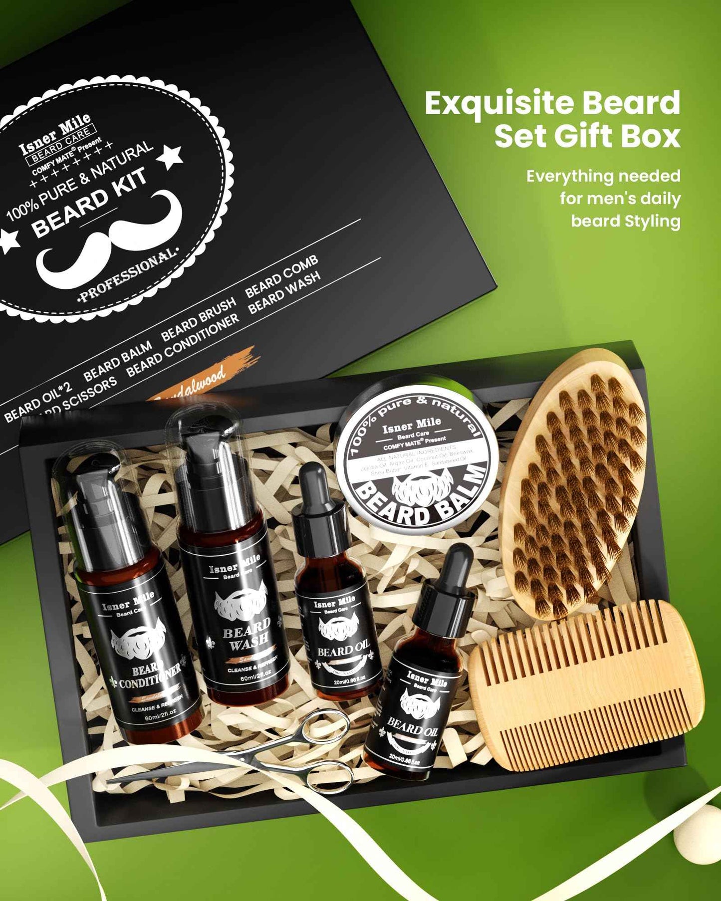 Comfy Mate Beard Kit for Men Grooming and Care: with Beard Shampoo & Conditioner Oil and Balm Brush Comb Scissors, Father's Day - Christmas - Birthday Gifts for Men Stocking Stuffers for Him Husband