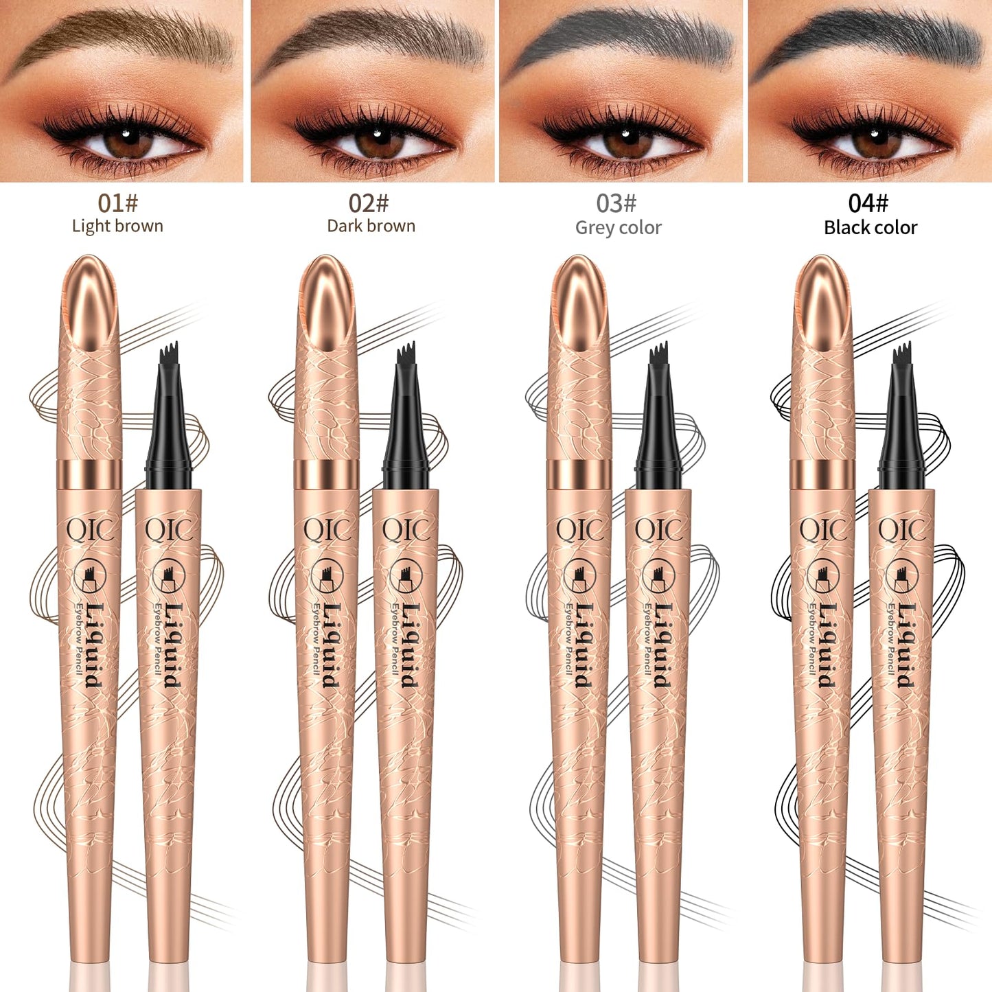 Yulinlon Q706 Eyebrow Pen, 4 Tipped, Precise, Long-lasting, Waterproof Eyebrow Makeup (3#Grey)