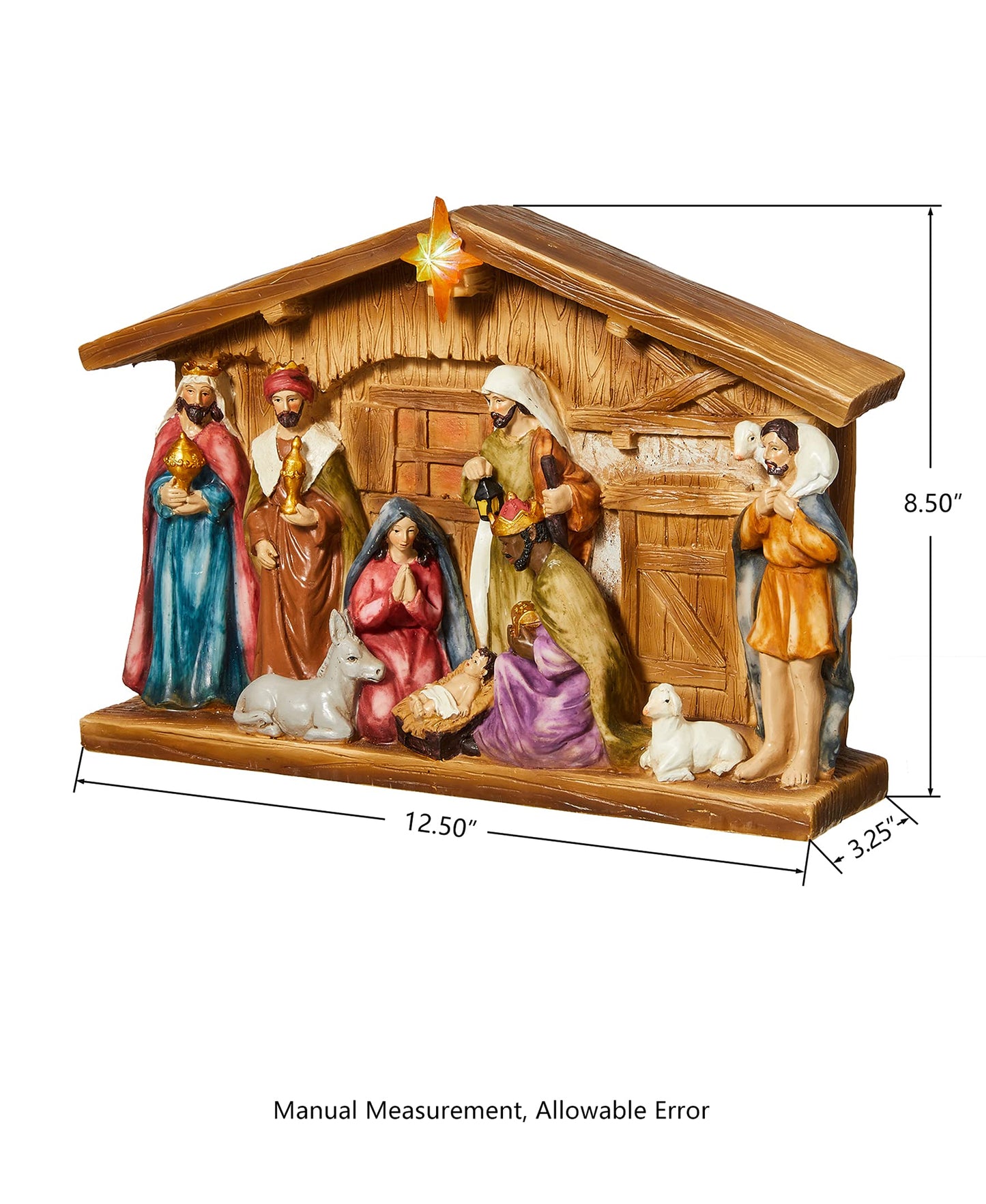 Glitzhome 12.5" Lighted Christmas Nativity Figurines, Resin Stable Nativity Scene Holy Family Collectable Décor, Christmas Tabletop Figure Ornaments, Miniatures Baby Jesus Statue for Tabletop Decor