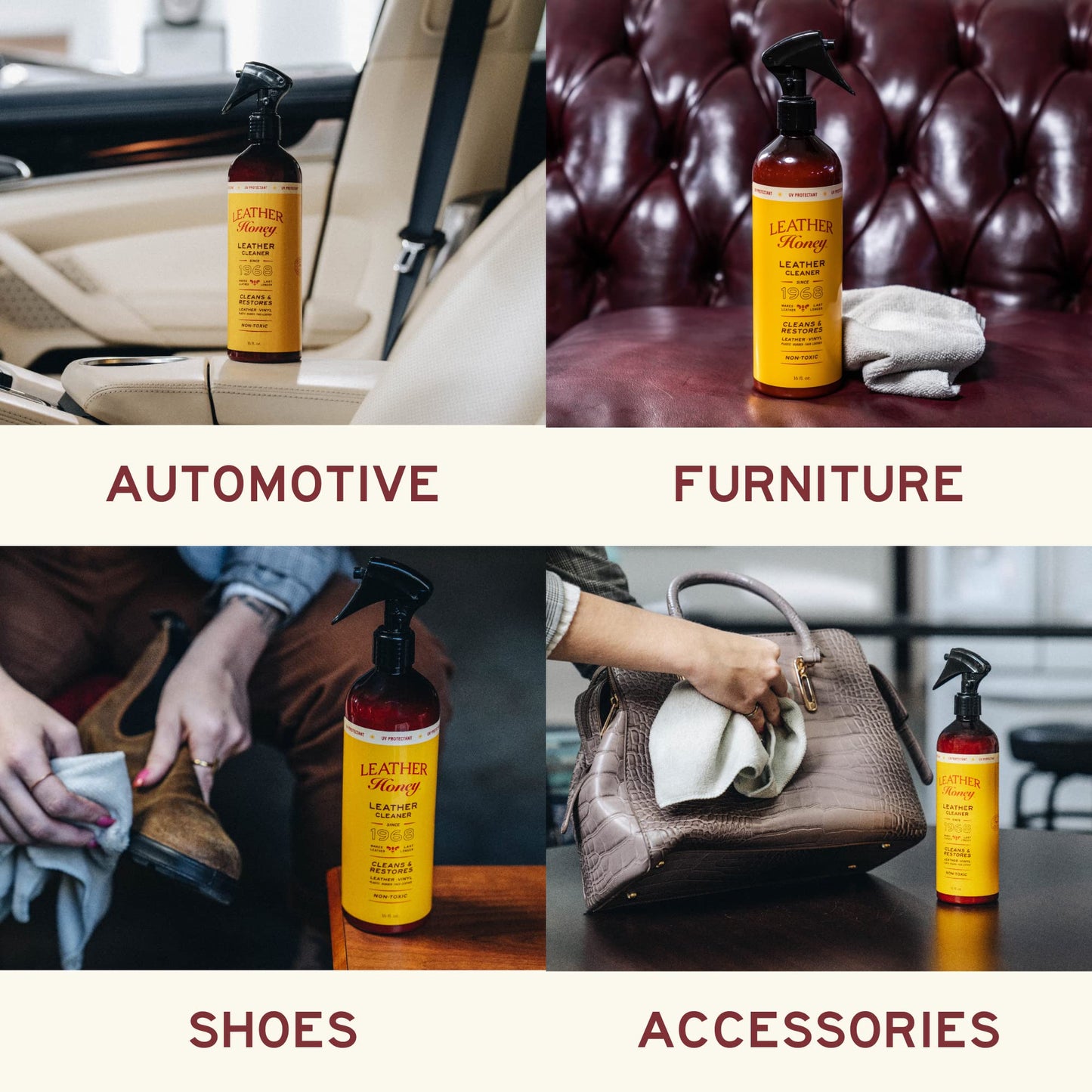 Leather Honey Leather Cleaner Spray: UV Protectant, Non-Toxic & Made in the USA Since 1968. Cleans & Protects Leather, Faux & Vinyl - Couches, Car Seats, Purses, Shoes, Bags & Tack. Safe for Any Color