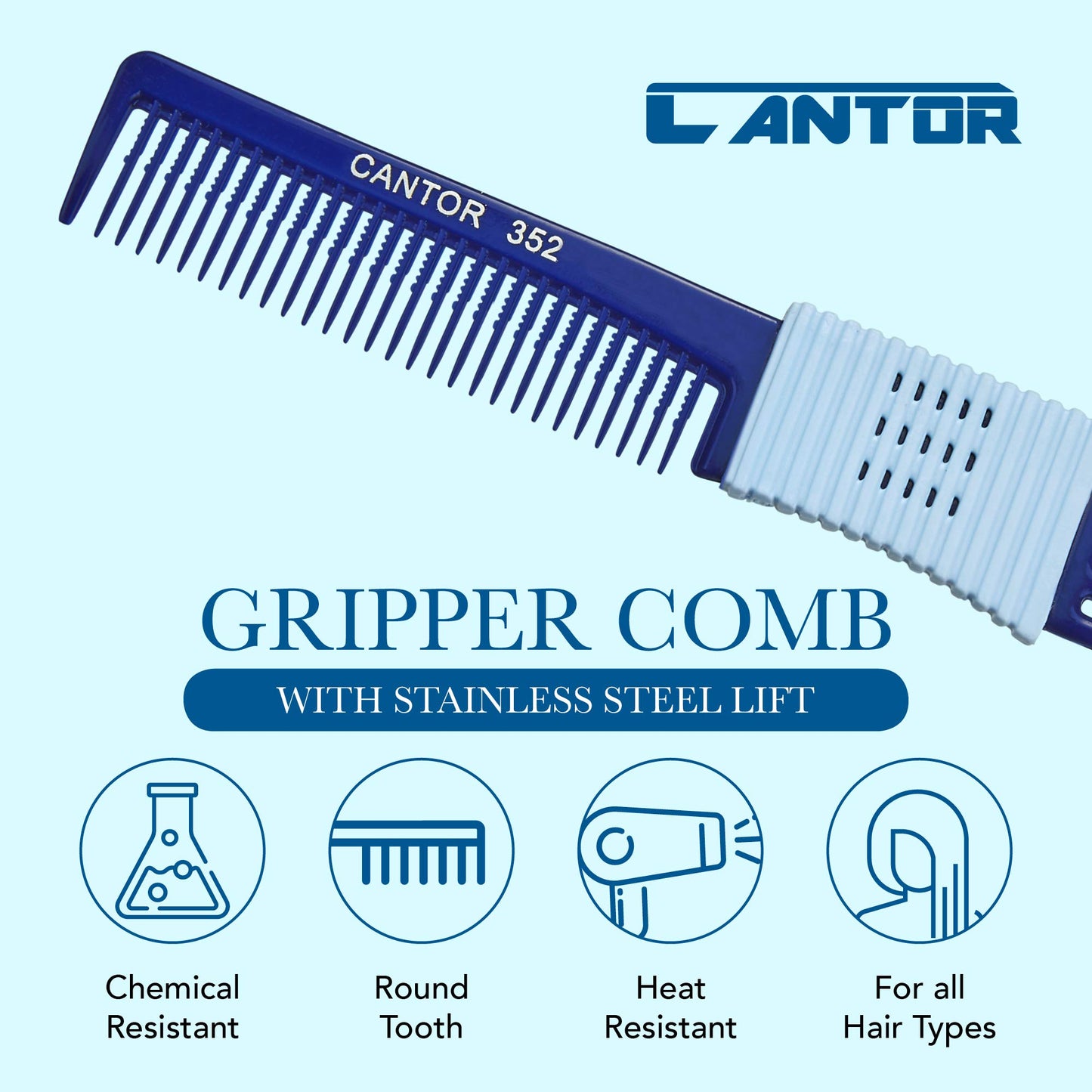 Lift Teasing Comb and Hair Pick – 2 Pack, Five Stainless Still Lifts - Chemical and Heat Resistant Detangler Gripper Comb – Anti Static Comb For All Hair Types – By Cantor