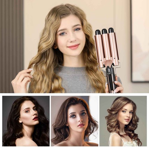 5 in 1 Curling Iron Set with 3 Barrel Curling Iron and 4 Interchangeable Ceramic Fast Heat, Wand Hair Crimper, Dual Voltage Hair Waver with Protective Glove & 2 Clips (Curling（0.3“-1.5”）)