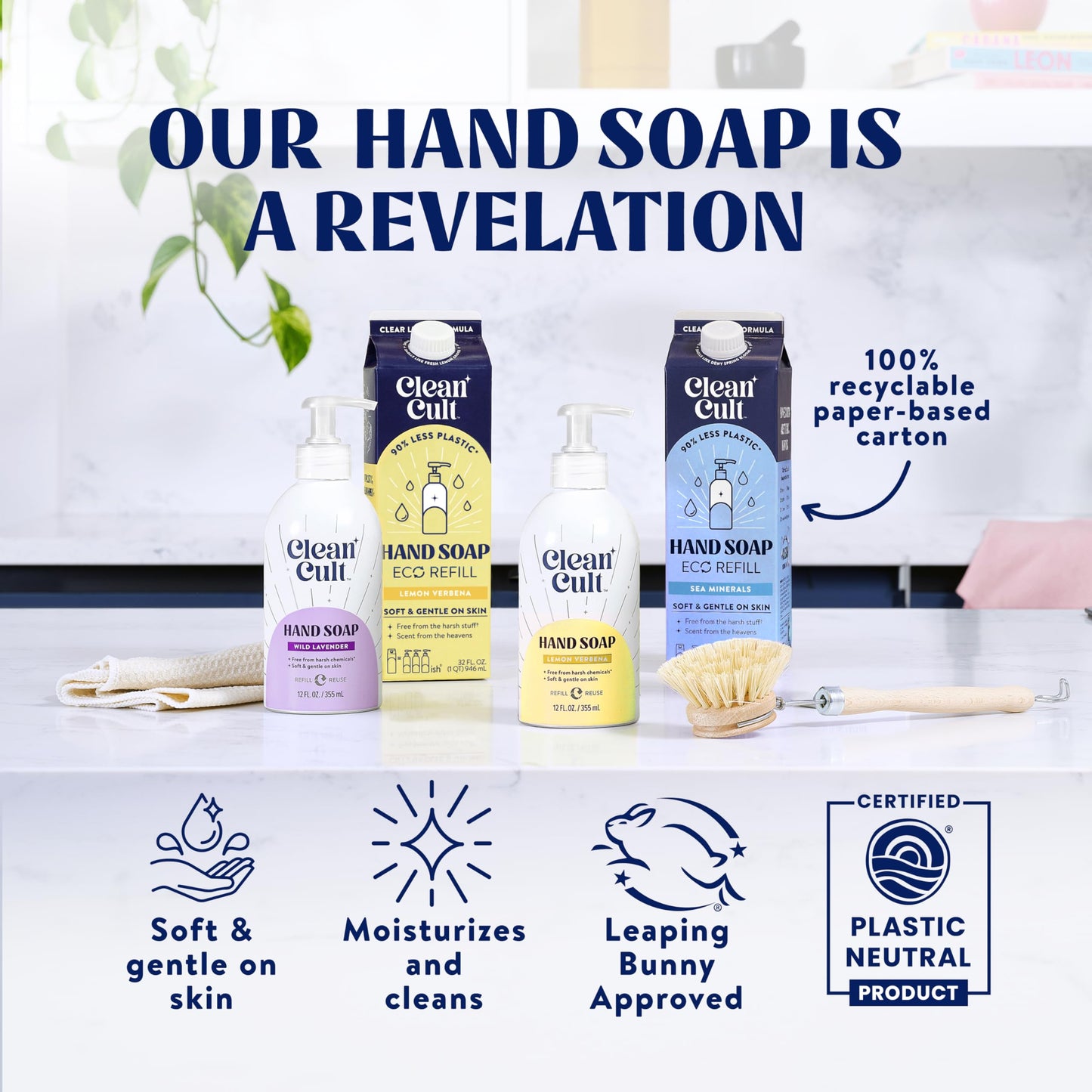 Cleancult - Liquid Hand Soap Refills - Sea Minerals - Gentle On Sensitive Skin - Made with Aloe Vera & Essential Oils - Eco Friendly - Paper-Based Packaging - 32 oz/3 Pack