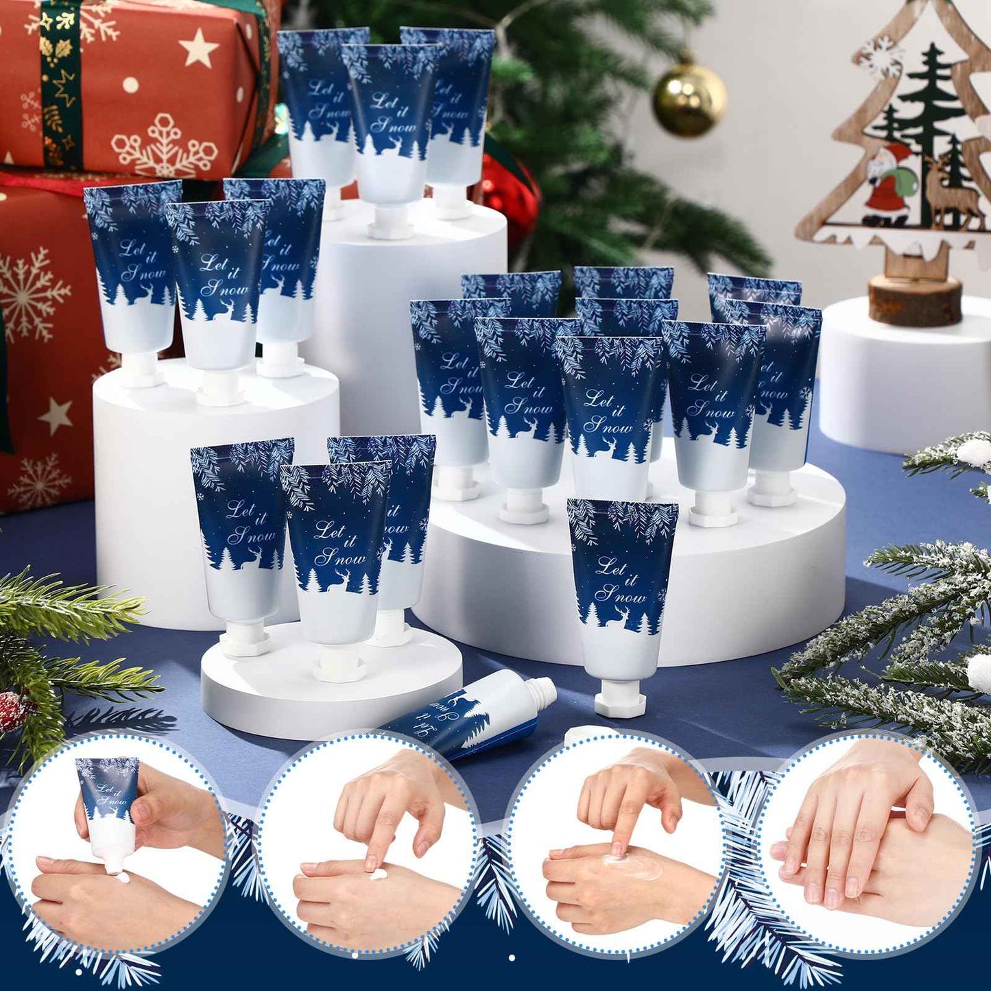Heigble 50 Pcs 1 Oz/ 30 ml Christmas Snowflakes Hand Cream Gifts Bulk Travel Size Winter Thank You Hand Cream Body Lotion Gifts for Women Teacher Nurse Souvenir Xmas Party Supplies