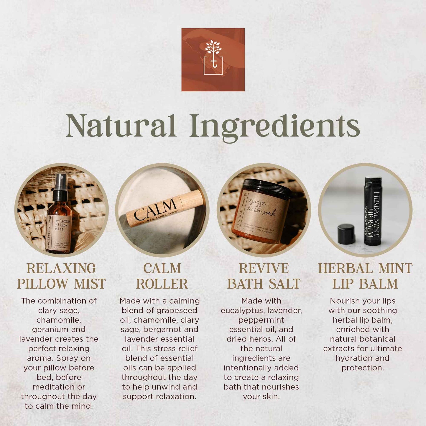 SOULISTIC ROOT Spa Kit for Women – Relaxing Self Care Gift Set with Lavender Pillow Spray, Mint Lip Balm, Calm Essential Oil Roller & Epsom Salt Bath Soak – Luxury Pampering Package for Home & Bath