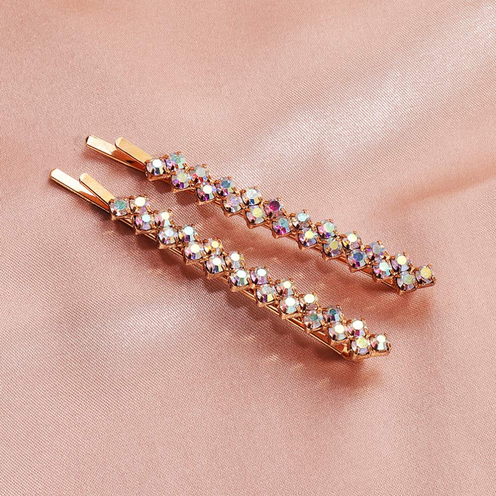 Beaupretty Fashion Hair Clip, 2 Pairs Rhinestone Bobby Pin for Women Ladies Hair Jewelry Accessories, Crystal Metal Hair Clips Diamond Wedding Bridal Hair Accessories