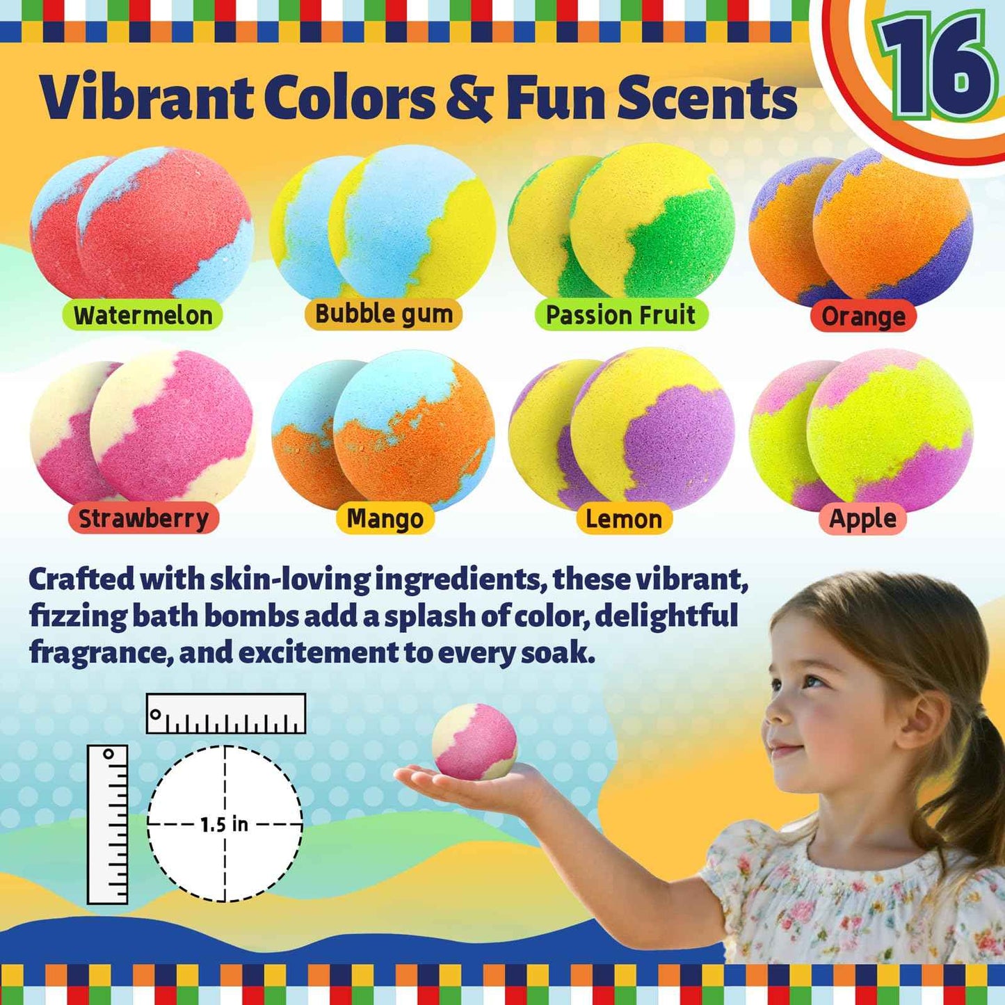 Zippytots Kids Bath Bombs with Food Toys Inside, 16 Pack Colorful Surprise Bath Fizzies Set, Organic Fizzy Bubble Bath Bombs for Girls & Boys, Ages 3+