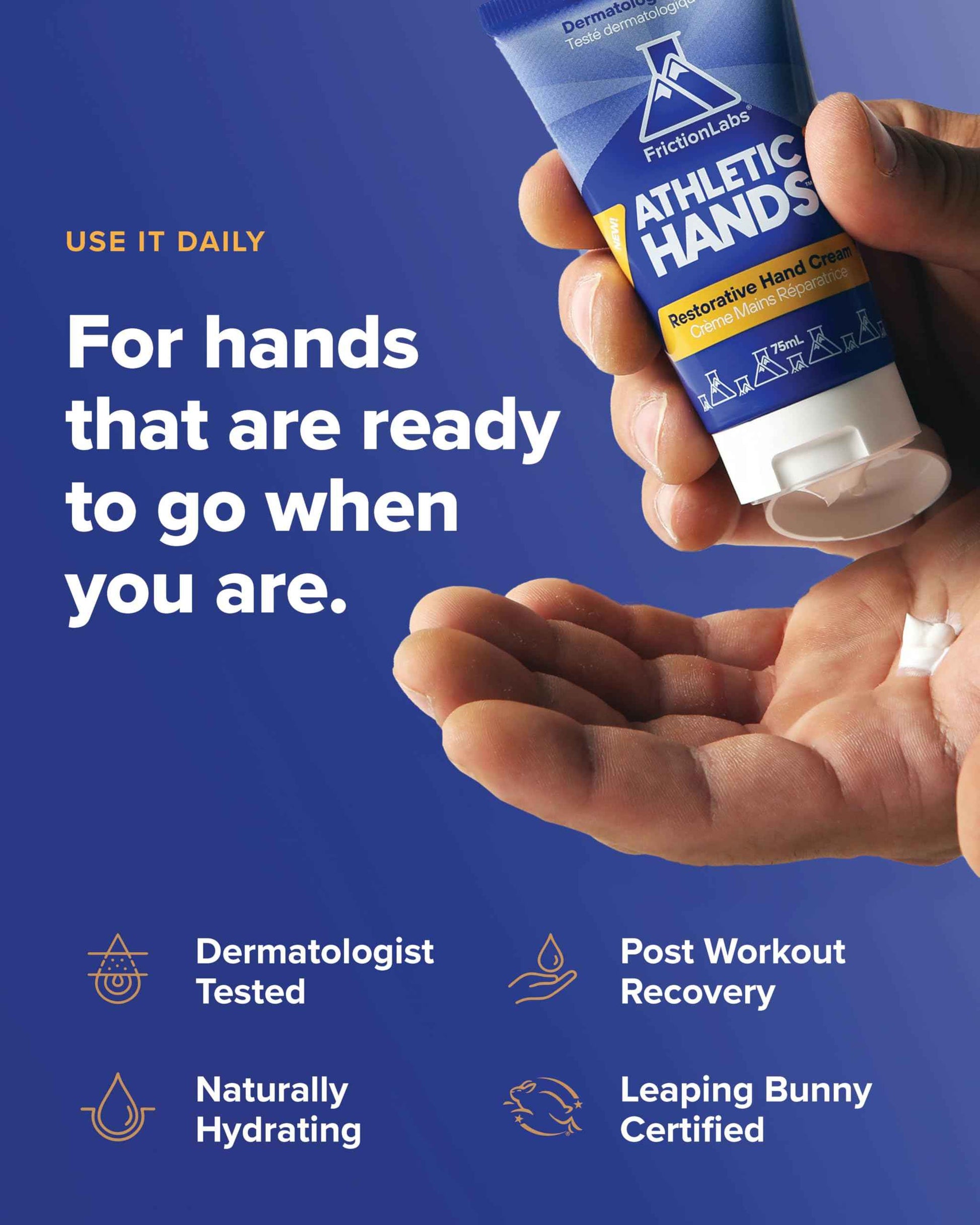 Friction Labs Athletic Hands - Daily Restorative Hand Cream for Active & Dry Skin - Derm Tested Non-Greasy Shea Butter Improves Elasticity & Resilience - Hand Salve for Athletes - Eucalyptus Scent