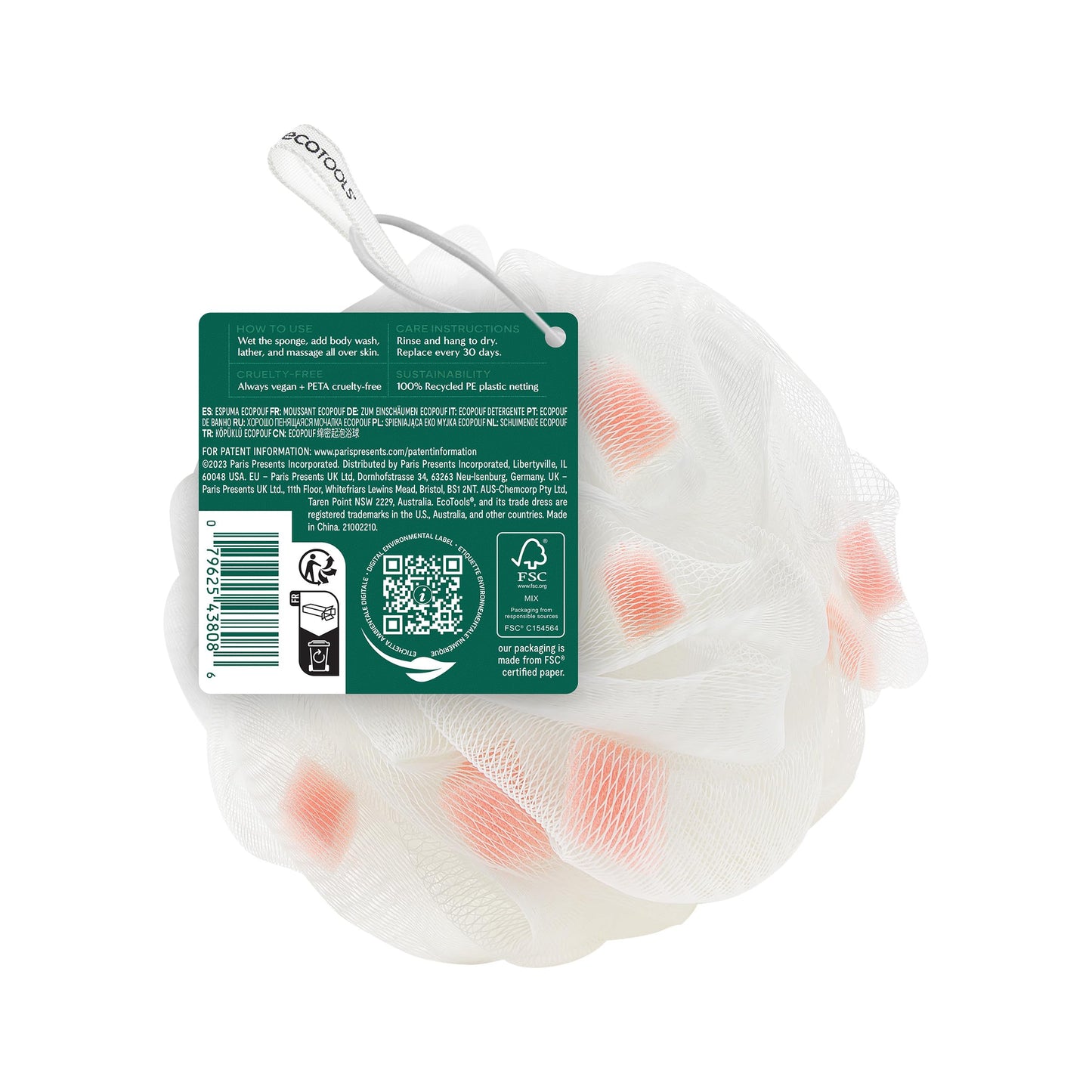 EcoTools Lathering EcoPouf 6 Pack, Loofah Infused with Mini Sponges, Provides Rich Lather, Recycled Netting, Gentle Exfoliation in Bath Or Shower, Pouf Removes Dead Skin, Cruelty-Free