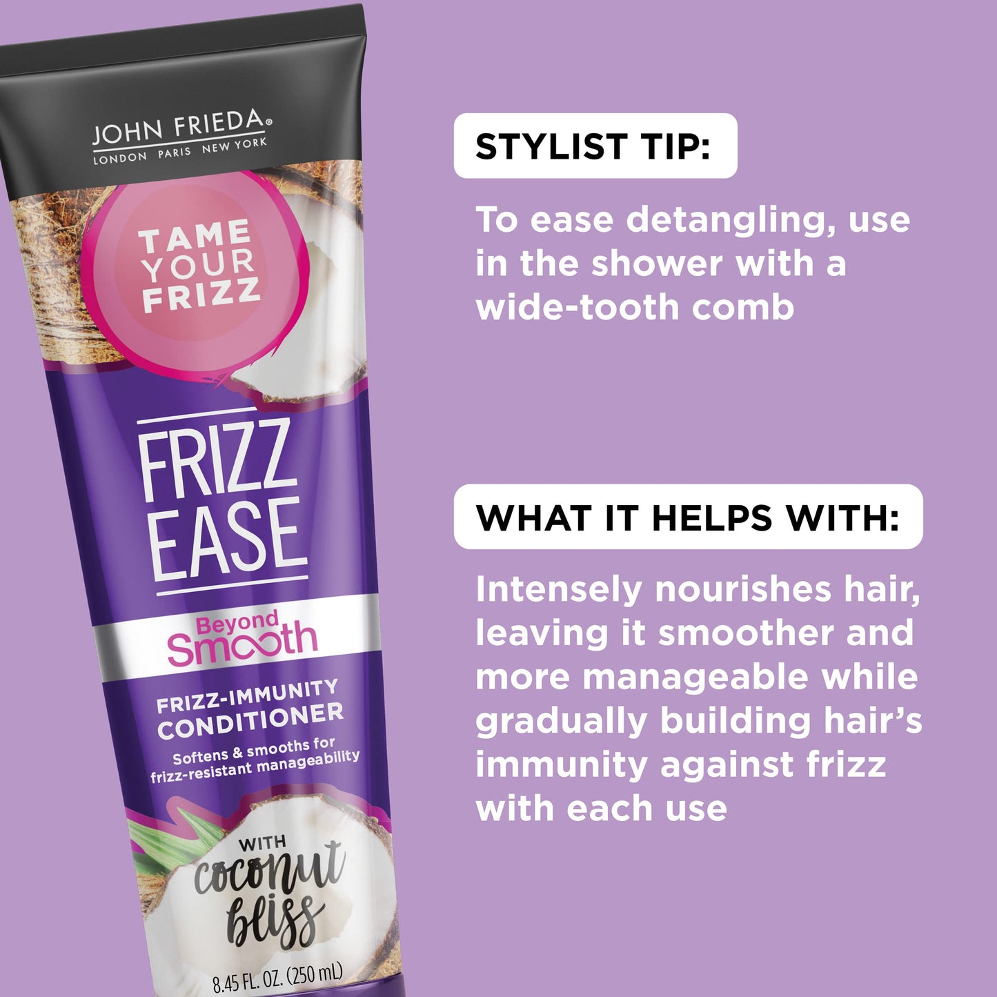 John Frieda Frizz Ease Beyond Smooth Frizz-Immunity Conditioner, 8.45 Ounces, Anti-Humidity Conditioner, Prevents Frizz, with Pure Coconut Oil