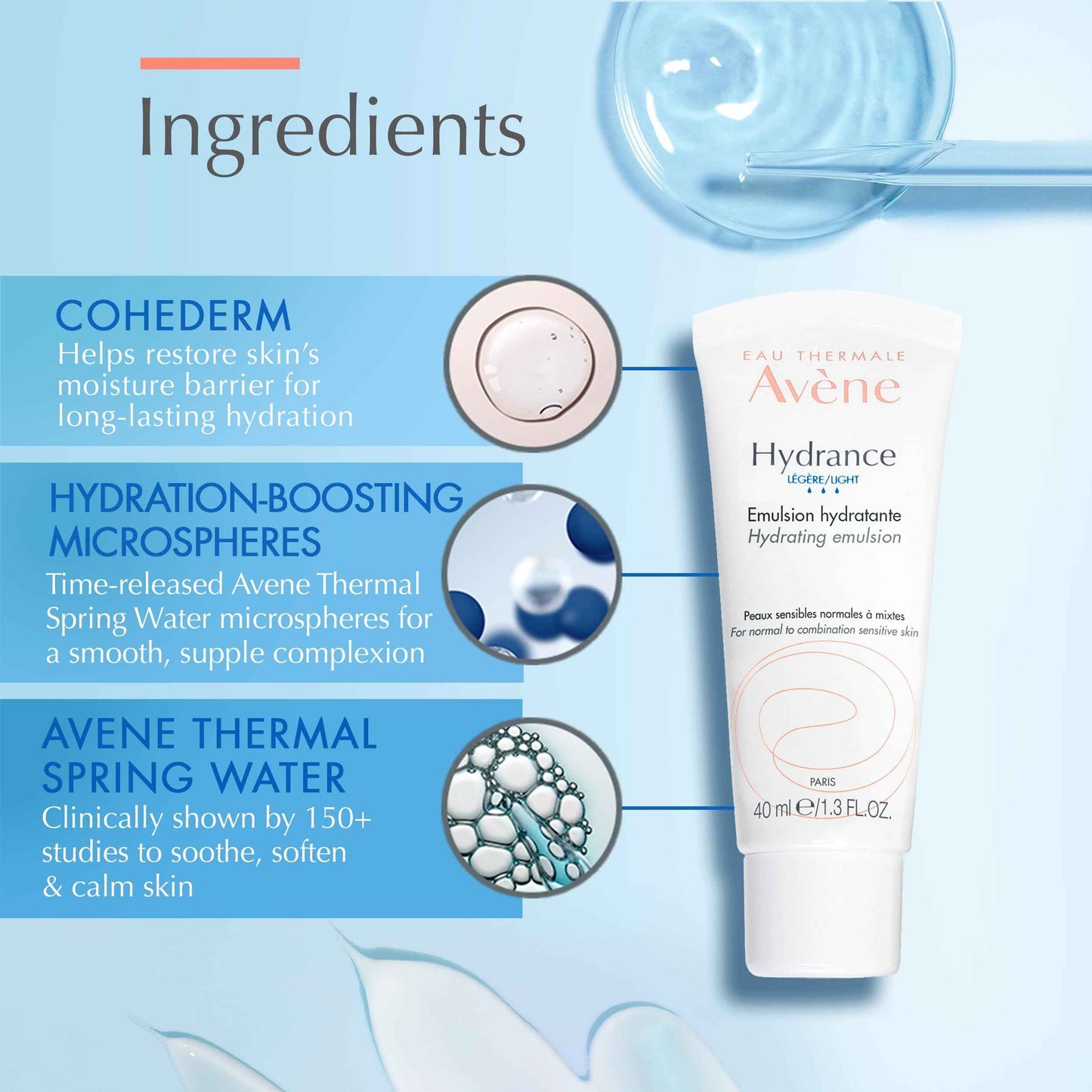 Avène Hydrance LIGHT Hydrating Emulsion, Daily Face Moisturizer Cream, Non-Comedogenic, 1.3 Oz