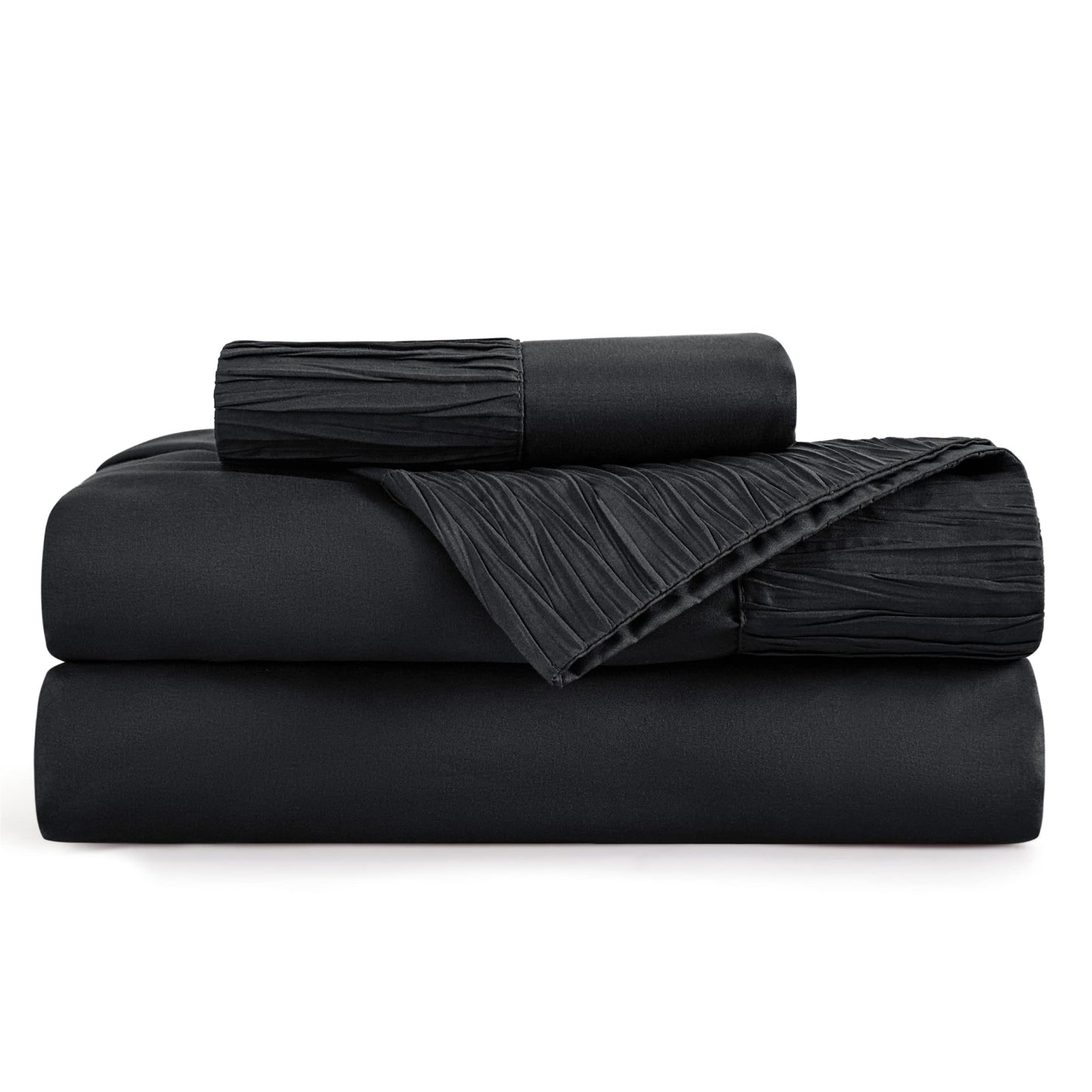 Bedsure Twin Sheets Set Black - Soft Twin Bed Sheets, 3 Pieces Hotel Luxury Twin Sheets, Easy Care Polyester Microfiber Cooling Bed Sheet Set