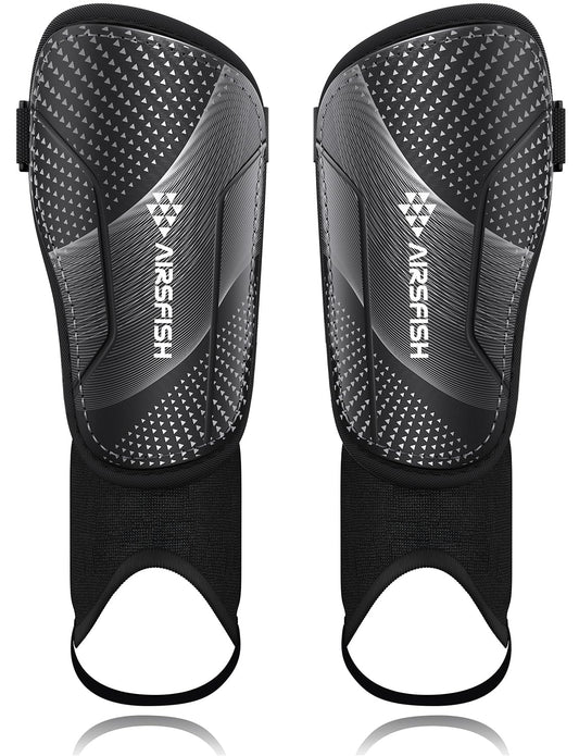 Upgraded Soccer Shin Guards for Kids Youth, CE Certified AirsFish Shin Ankle Guard Sleeves Protection Gear for Boys Girls Soccer Games EVA Cushion Reduce Shocks and Injuries (XX-Small, Carbon Black)