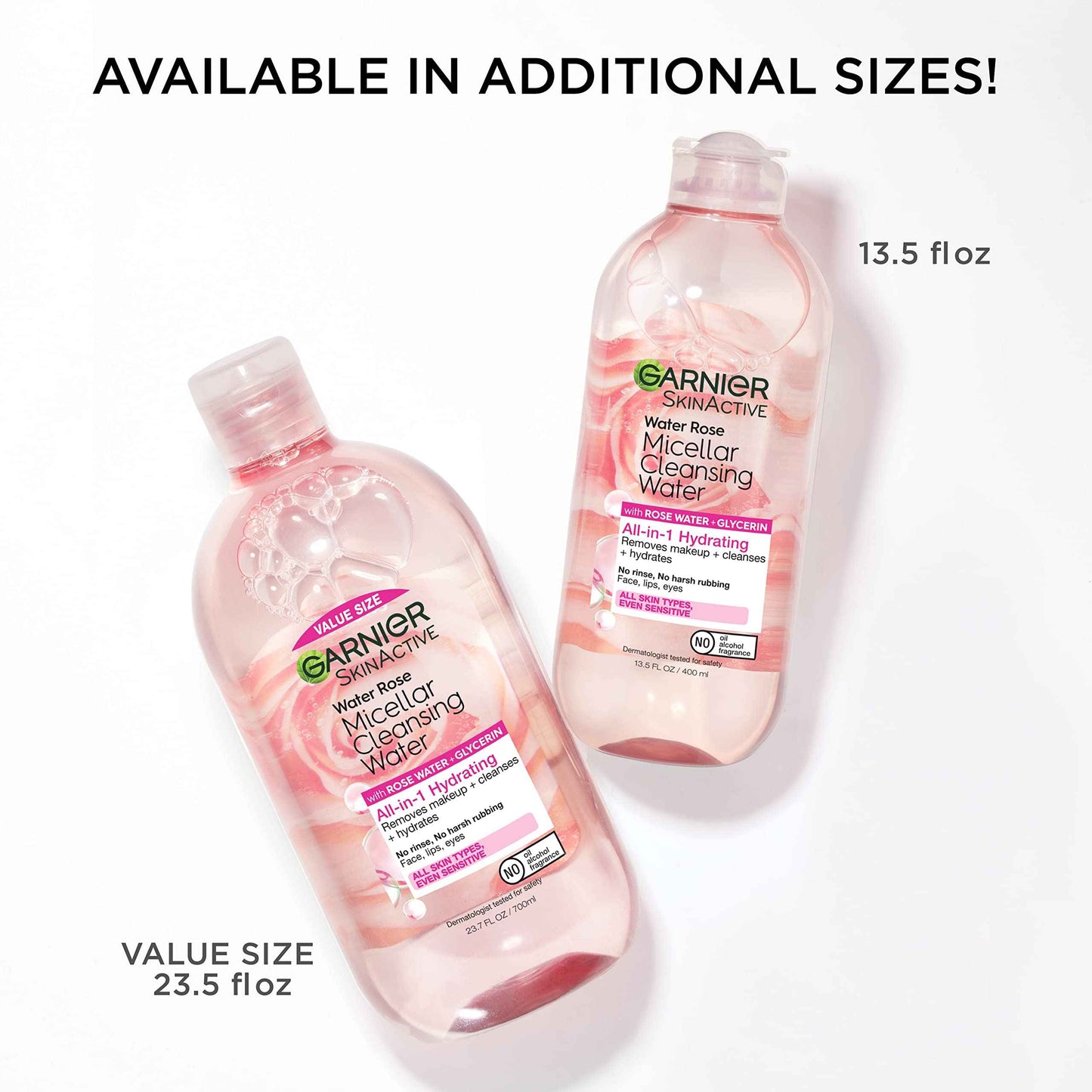 Garnier Micellar Water with Rose Water and Glycerin, Hydrating Facial Cleanser & Makeup Remover, For All Skin Types, Vegan, Cruelty Free, 13.5 Fl Oz (400mL), 2 Count