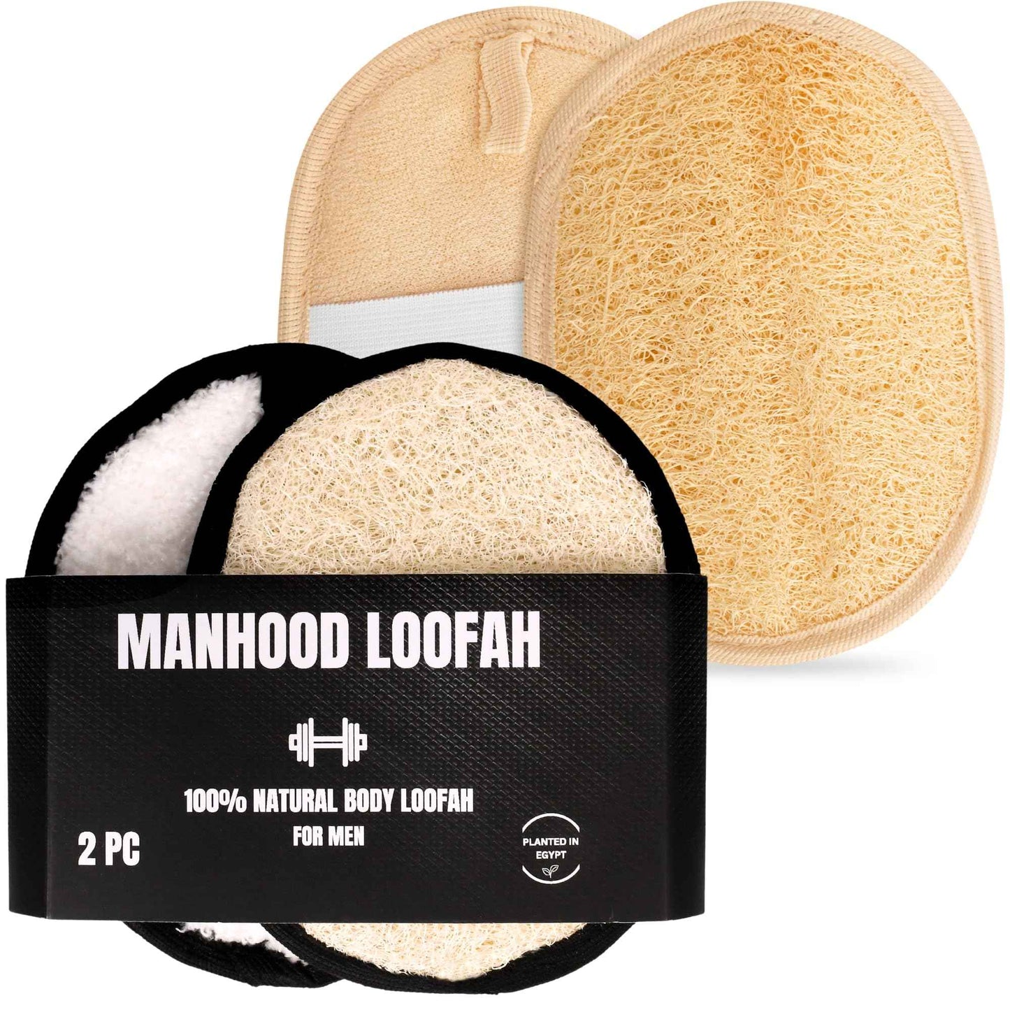 4 Natural Loofah Pads for him and her. Eco-Friendly Exfoliating Body Scrubbers, Durable & Gentle Terry Towel Cloth pad for Manly Skin Care - Lufas, Luffa, Loufas Sponges