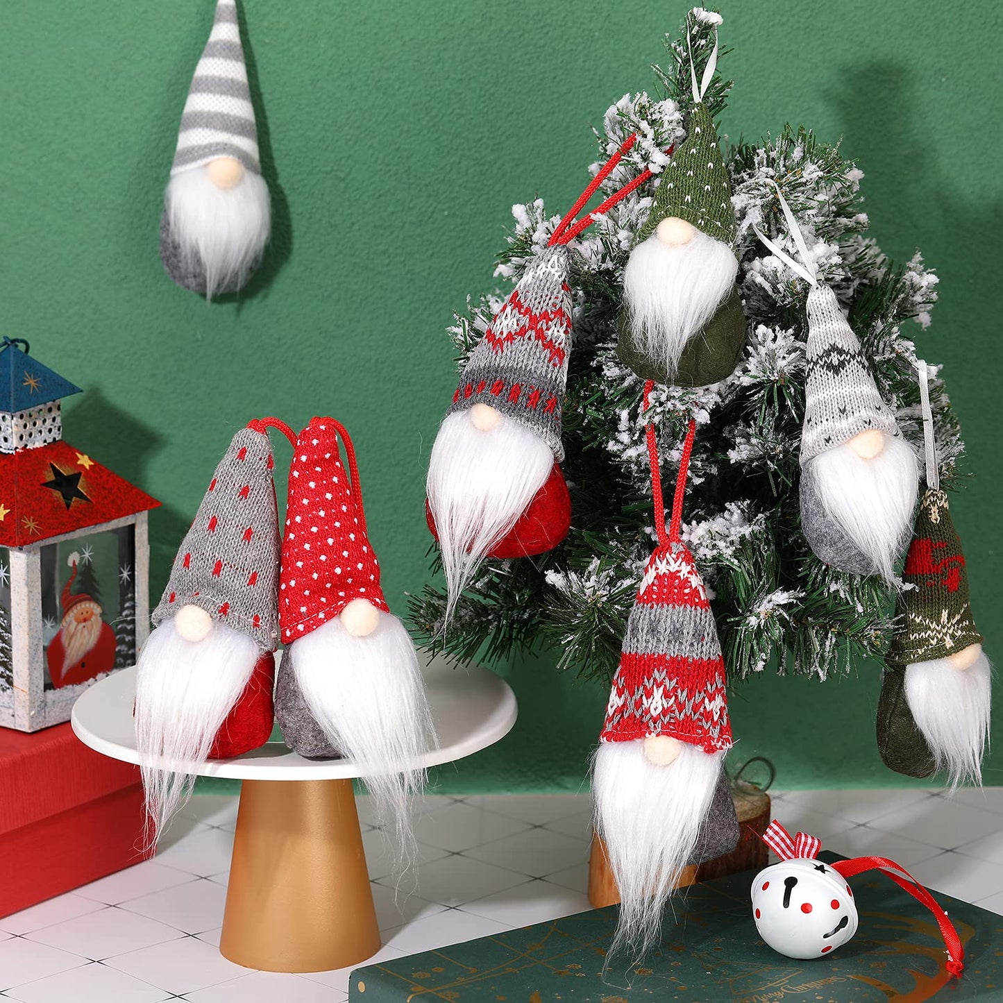 Christmas Gnomes Ornaments Doll Christmas Tree Hanging Ornaments Handmade Swedish Tomte Decorations Plush Scandinavian Santa Elf Hanging Dolls for Christmas Holiday Party Decorations(16 Pieces)