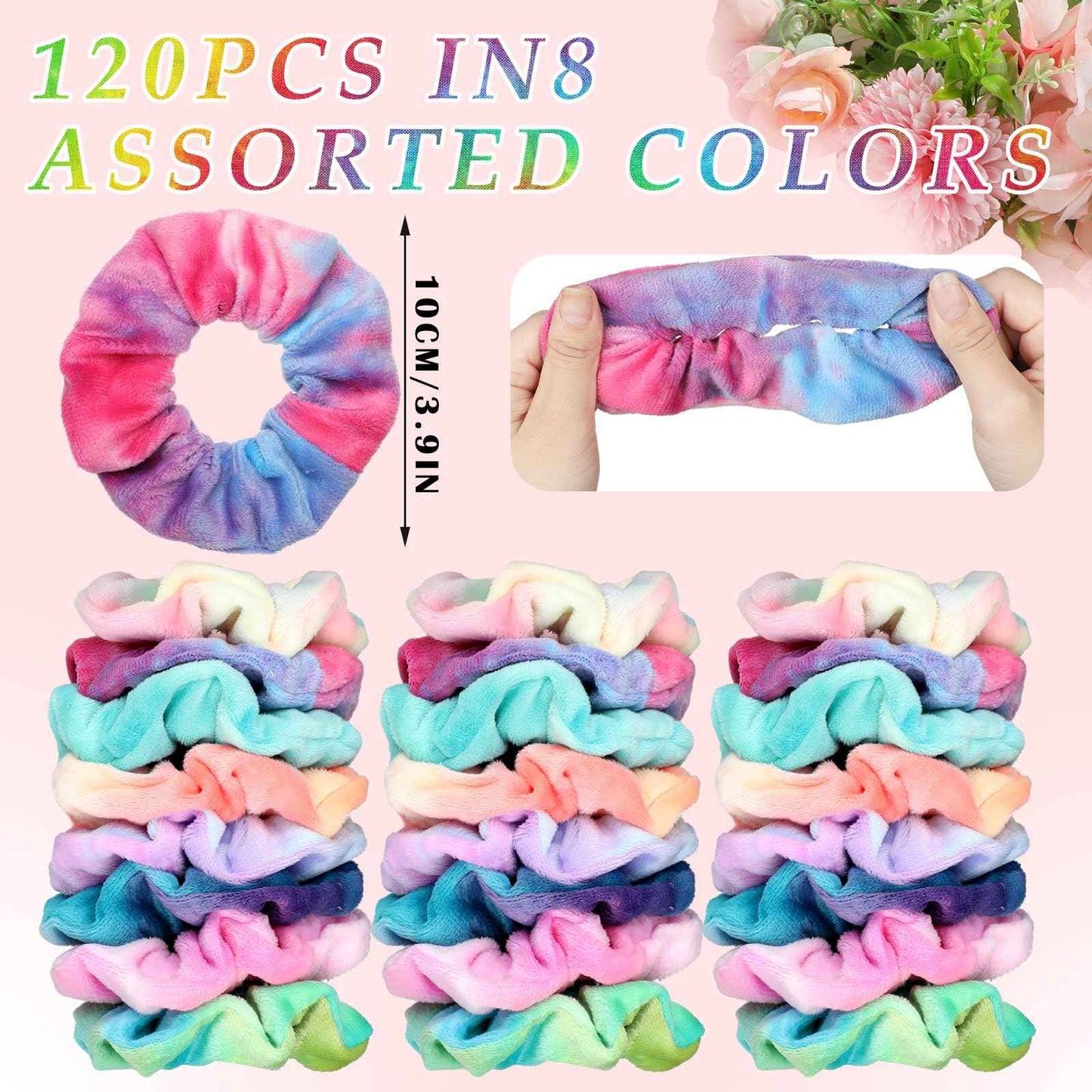 Yuxung 120 Pcs Velvet Scrunchies for Women Scrunchies Bulk Soft Elastic Scrunchy Hair Ties Cute Hairbands and Ponytail Holders Hair Accessories for Women(Tie Dye)