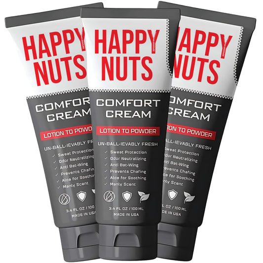 HAPPY NUTS Comfort Cream Deodorant For Men: Anti-Chafing Sweat Defense, Odor Control, Aluminum-Free Mens Deodorant & Hygiene Products for Men's Private Parts 3.4 oz.(3 Pack, Original)