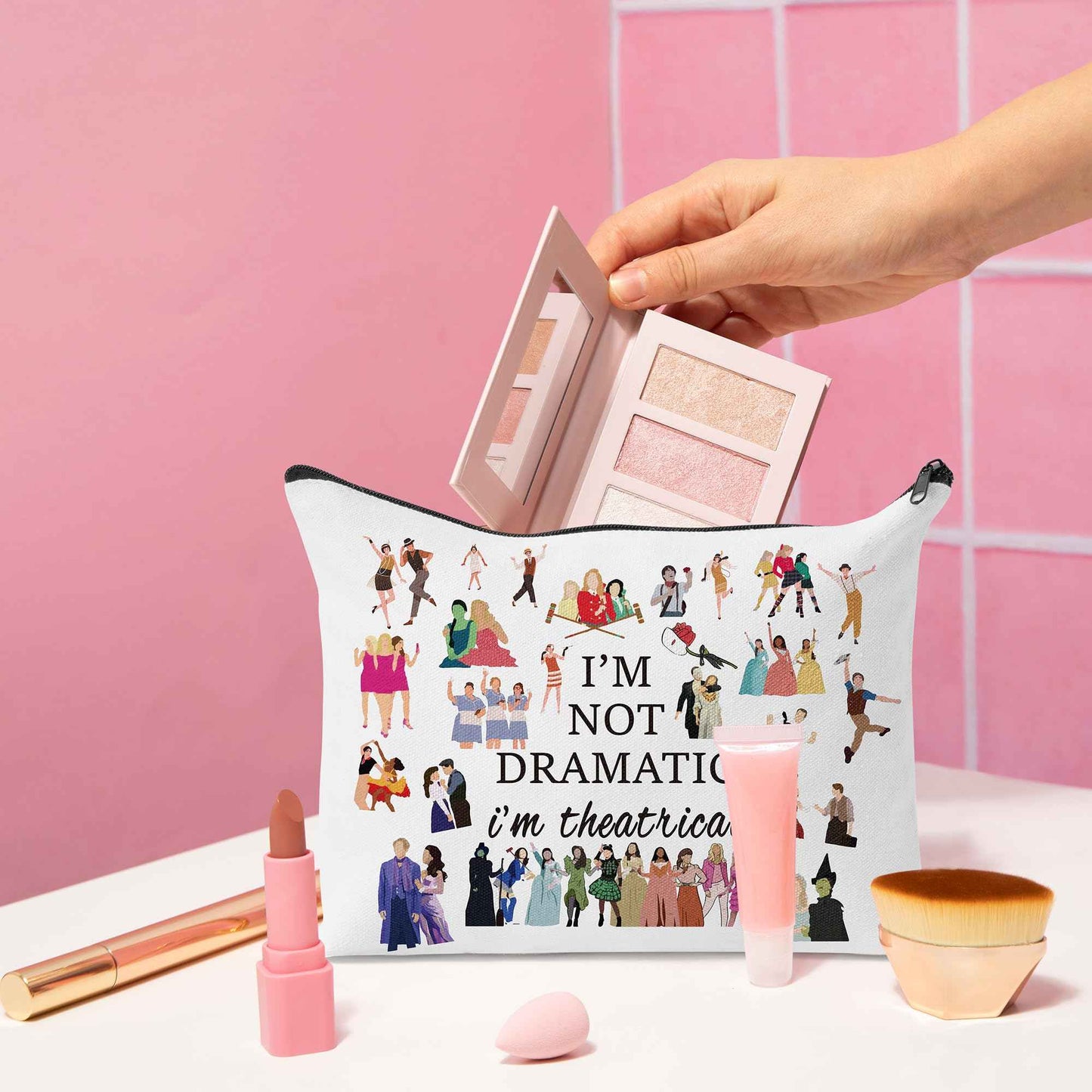 GyovinnJuwanua Broadway Musical Canvas Tote Bag - I’m Not Dramatic I’m Theatrical Gifts Tote Bag and Cosmetic Bag Set, Makeup Zipper Pouch Bag for Women Girls Fans Lovers Gift